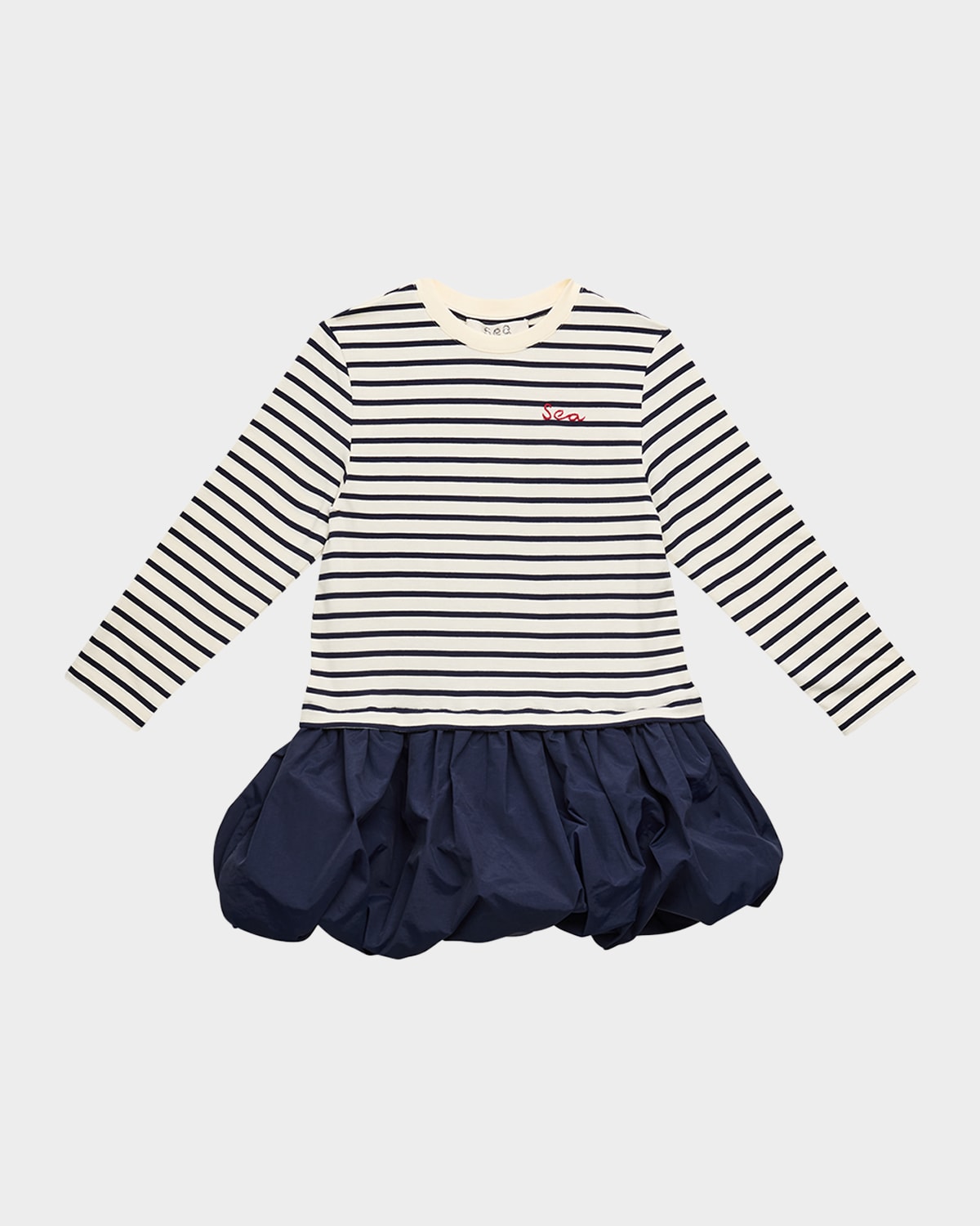 Sea Girl's Athena Striped Long-sleeve Bubble T-shirt Dress In Blue