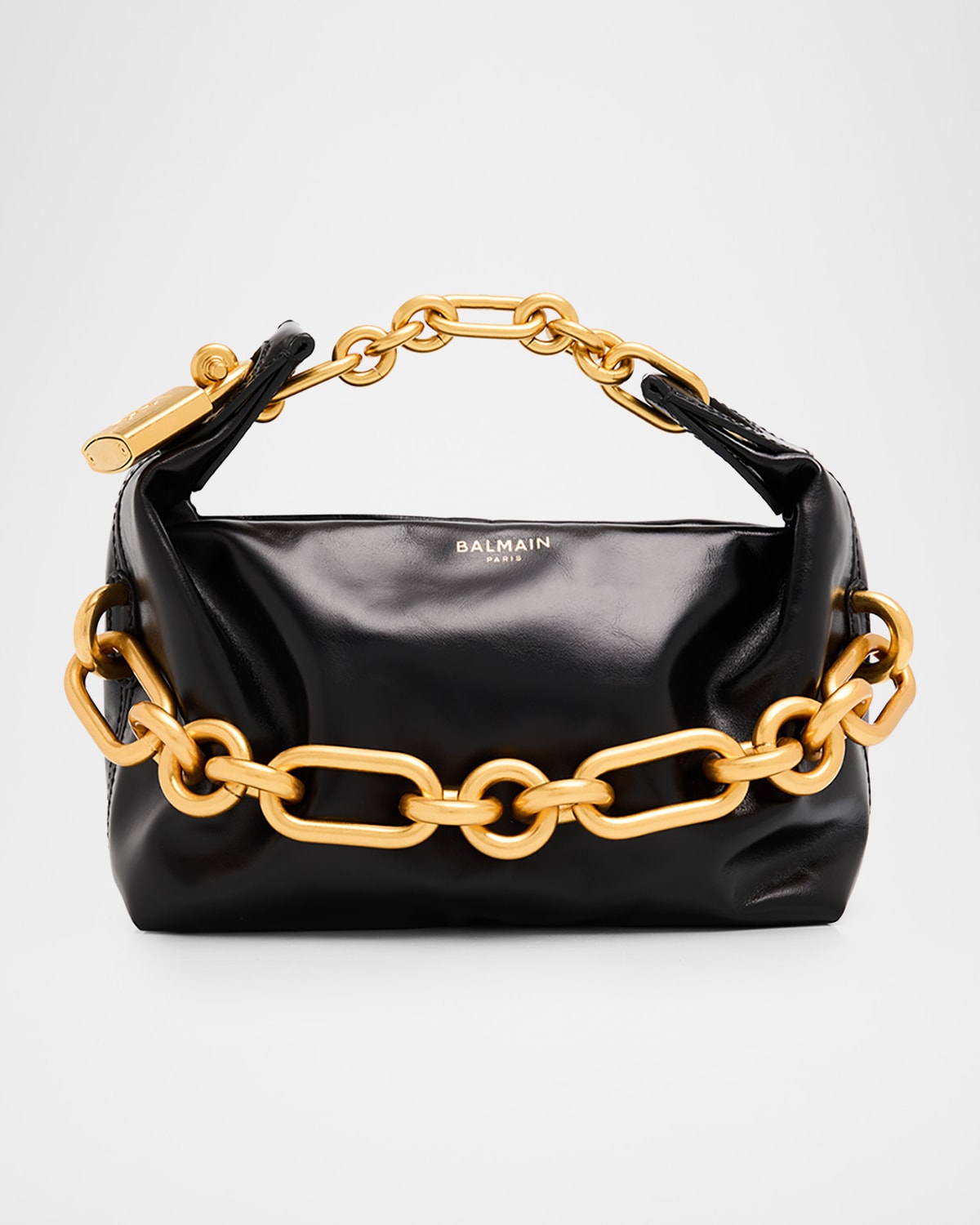 Balmain Sync Mini Chain Leather Top-handle Bag In Black