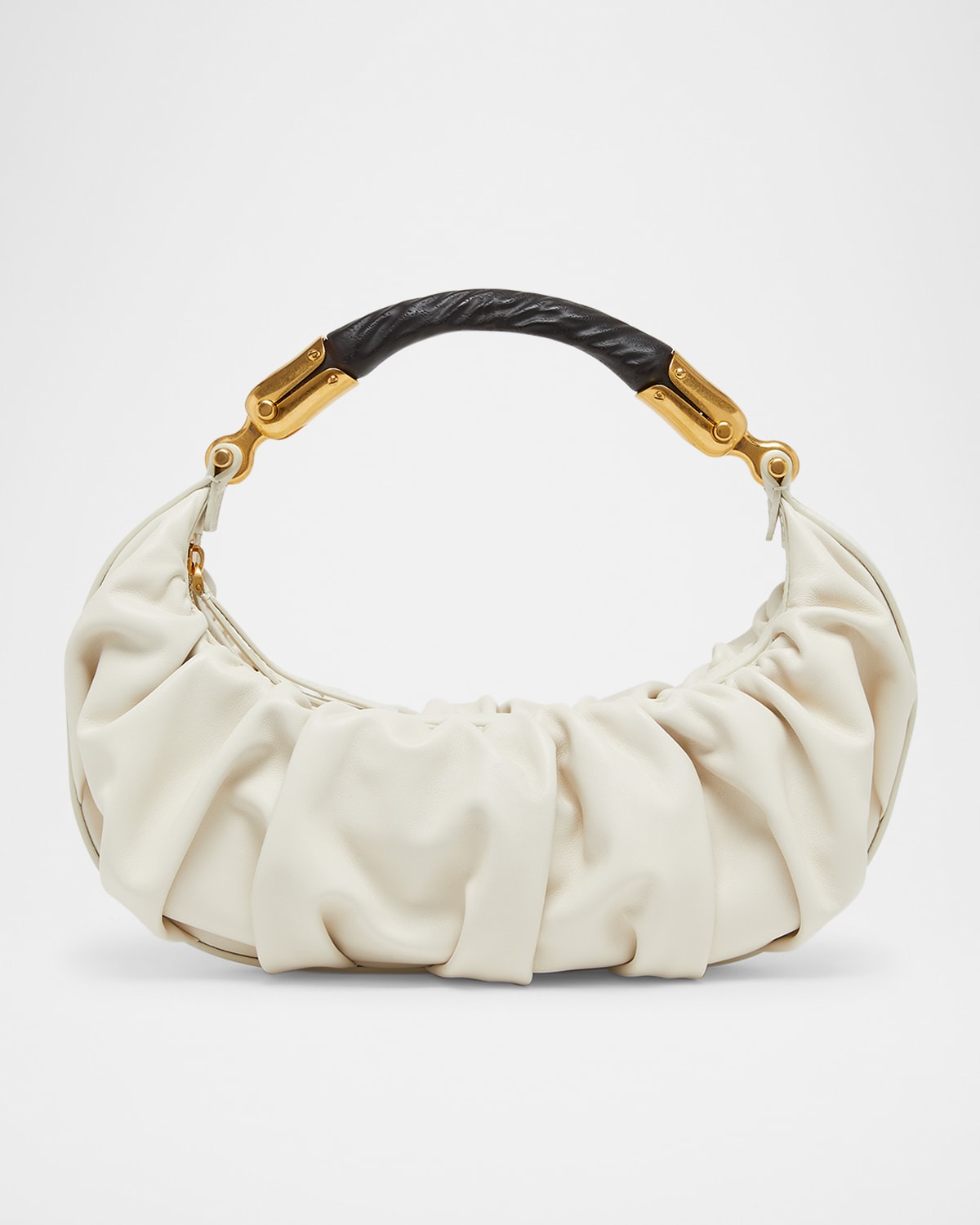Balmain Ebene Medium Ruched Top-handle Bag In Leather In Sand