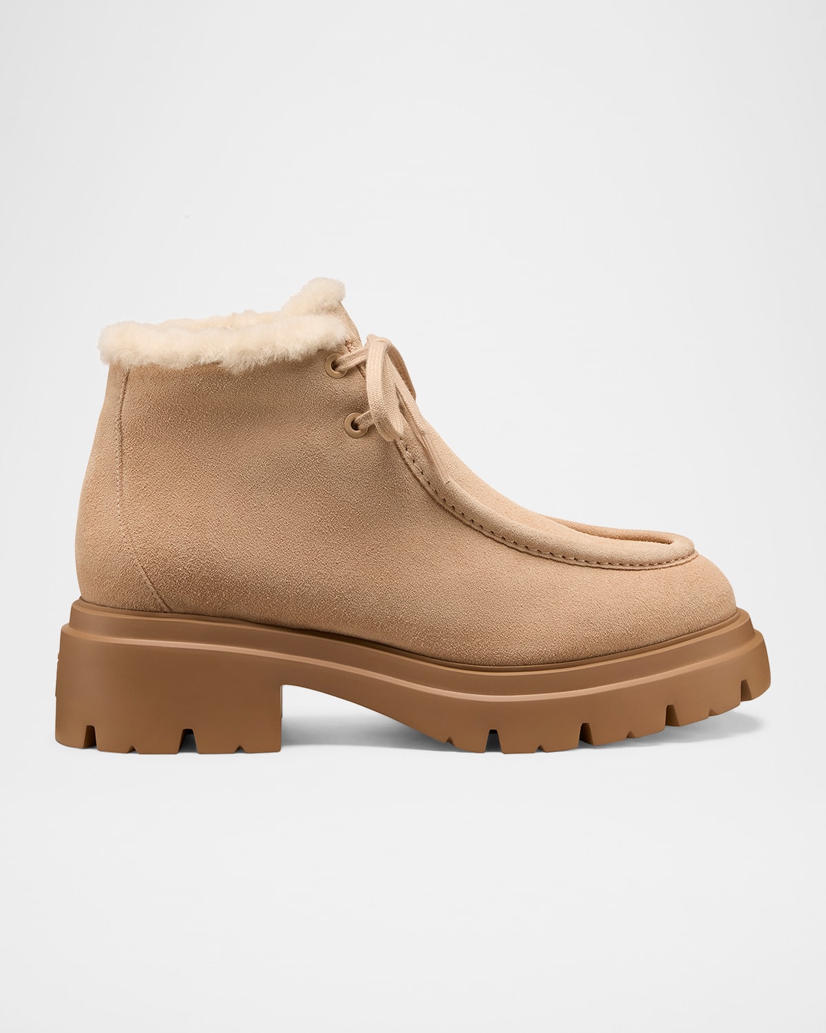 Stuart Weitzman Hudson Shearling-lined Suede Chukka Booties In Brown
