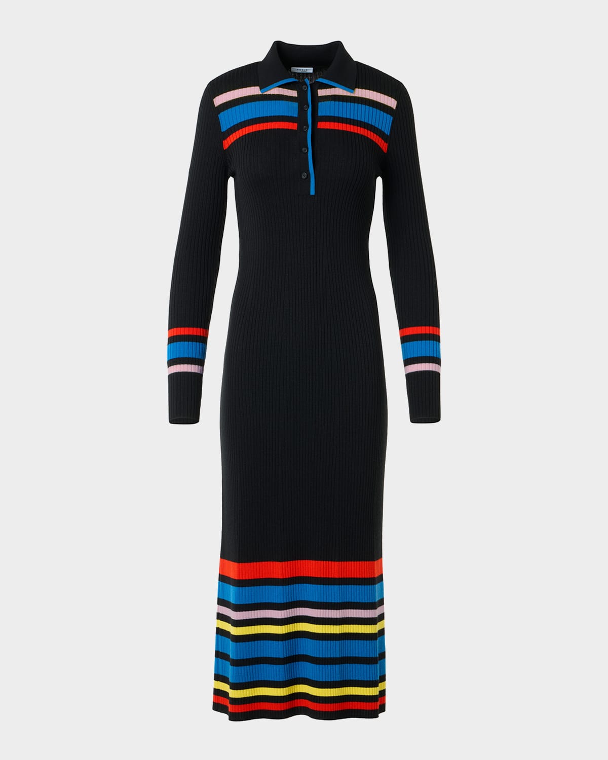 Akris punto Color-Blocked Stripe Rib-Knit Polo Midi Dress