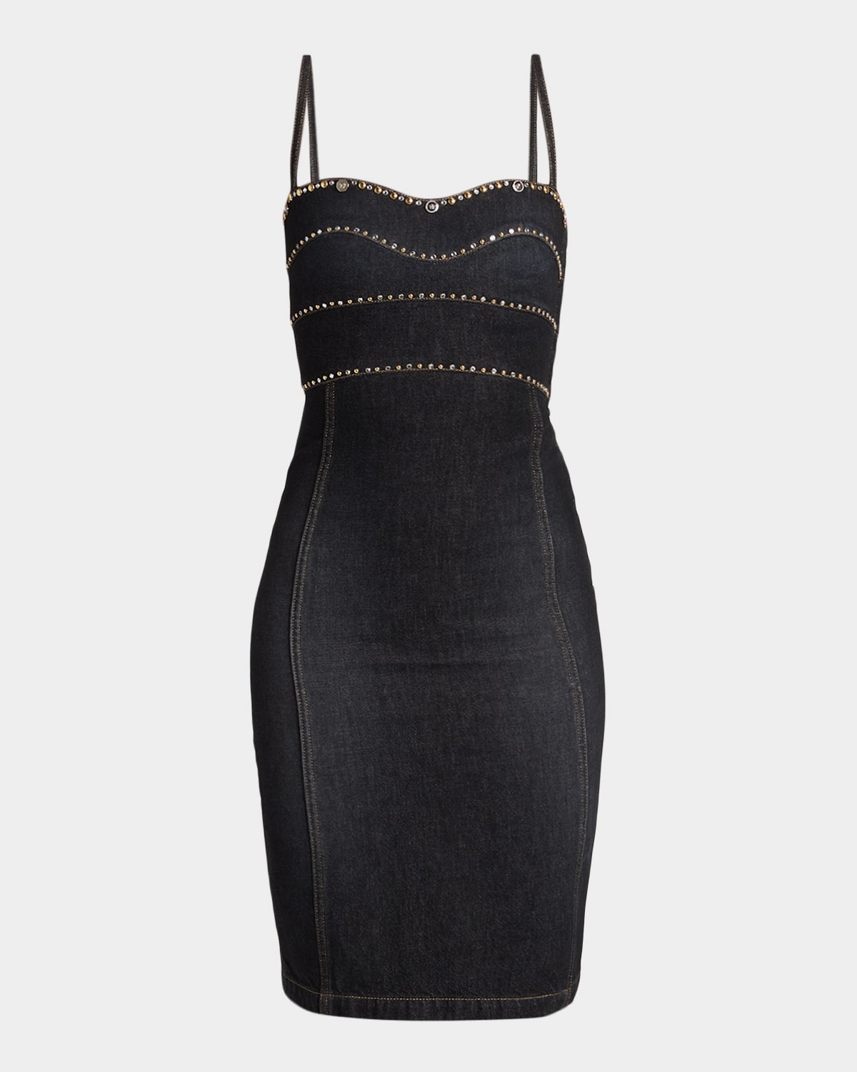 Versace Embellished Denim Midi Dress