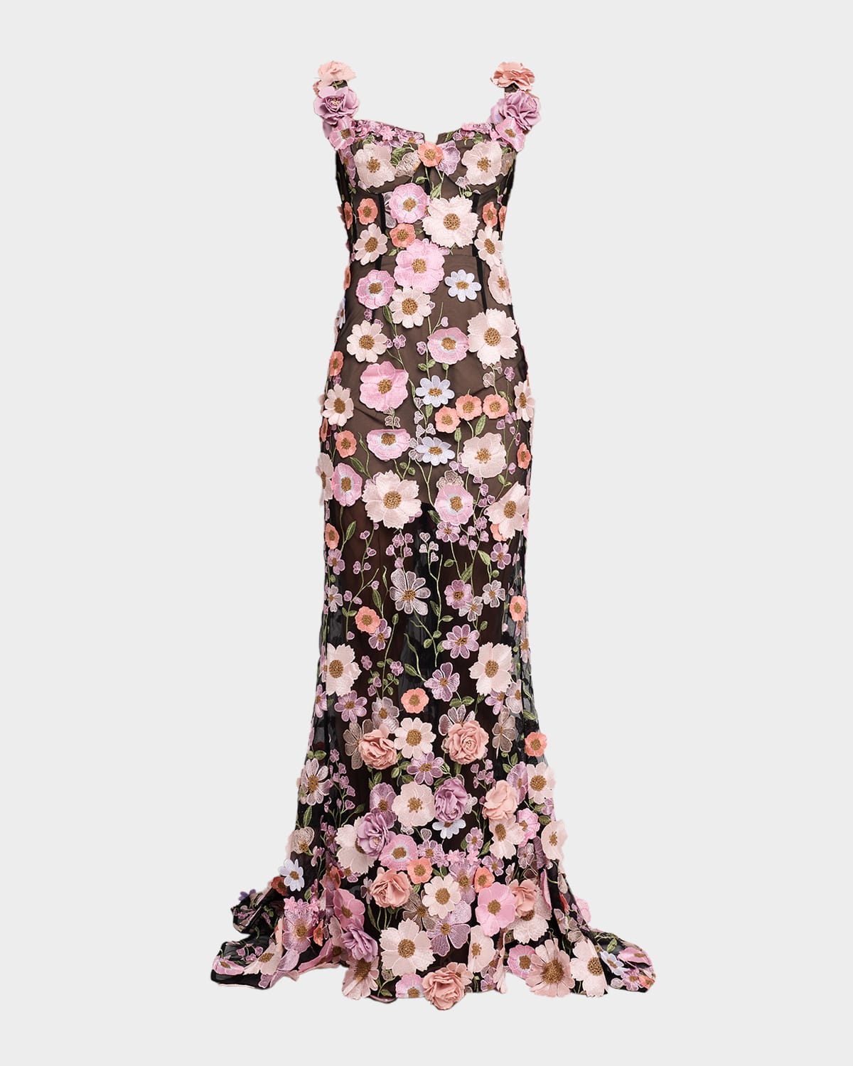 Bronx And Banco Jasmine Maraya Flower-embellished Gown In Multi