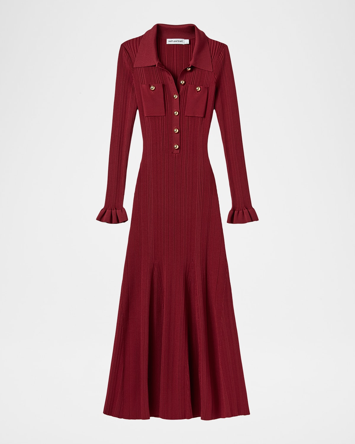 Self-portrait Self Portrait Burgundy Ribbed Knit Midi Dress In Multi