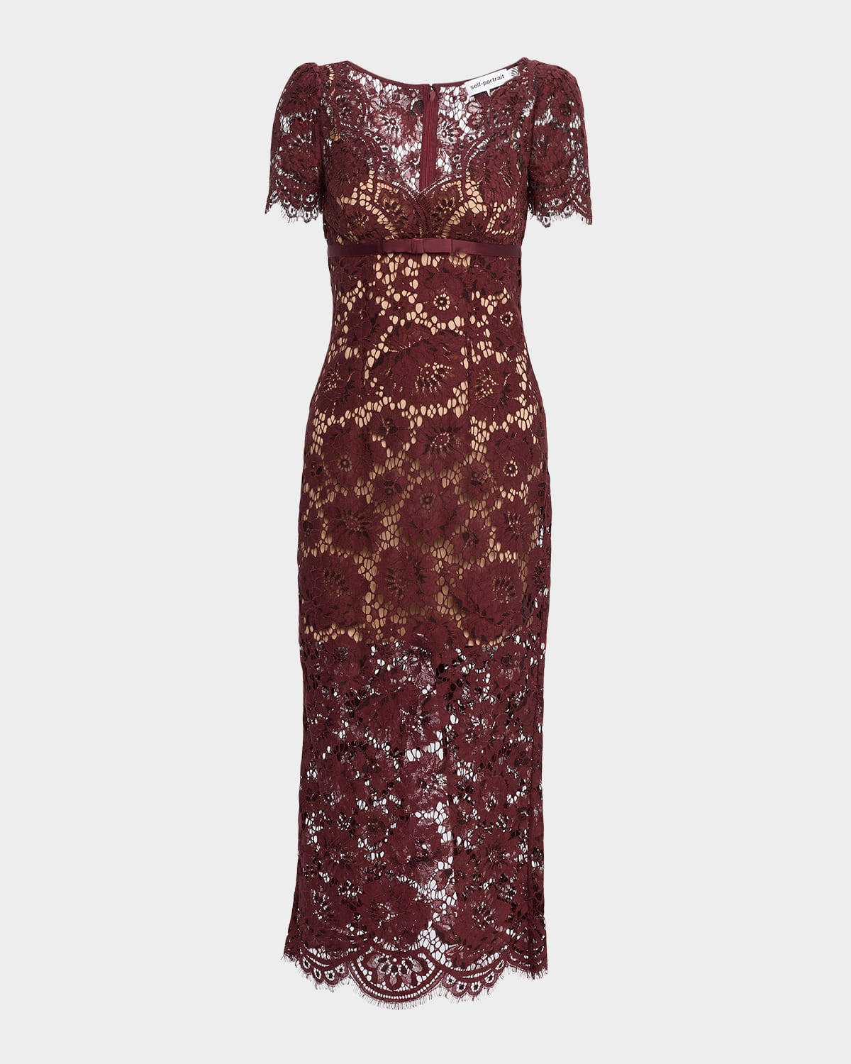 Self-portrait Self Portrait Burgundy Floral Lace Midi Dress In Burgundy