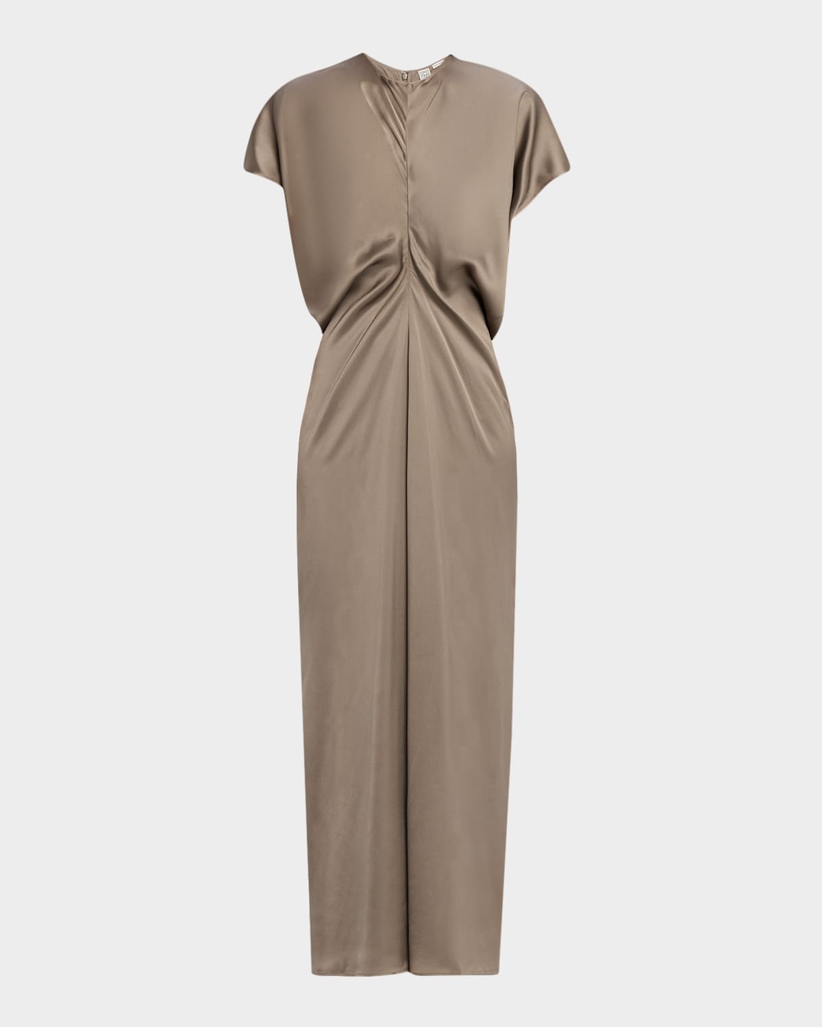 Totême Satin Slouch Waist Short-sleeve Dress In Gray