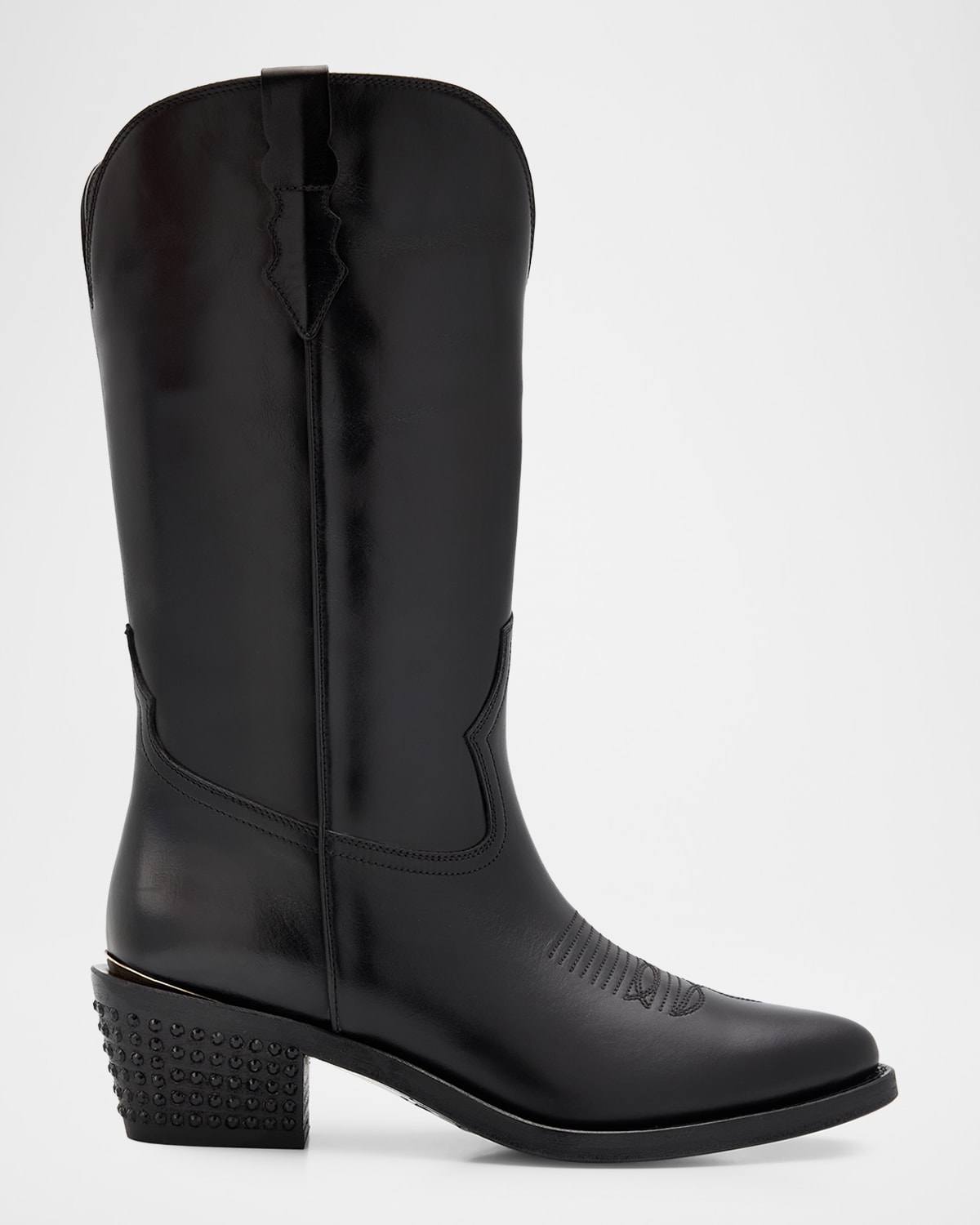 Partlow Sharon Leather Cowboy Boots With Crystal-embellished Heel In Animal Print