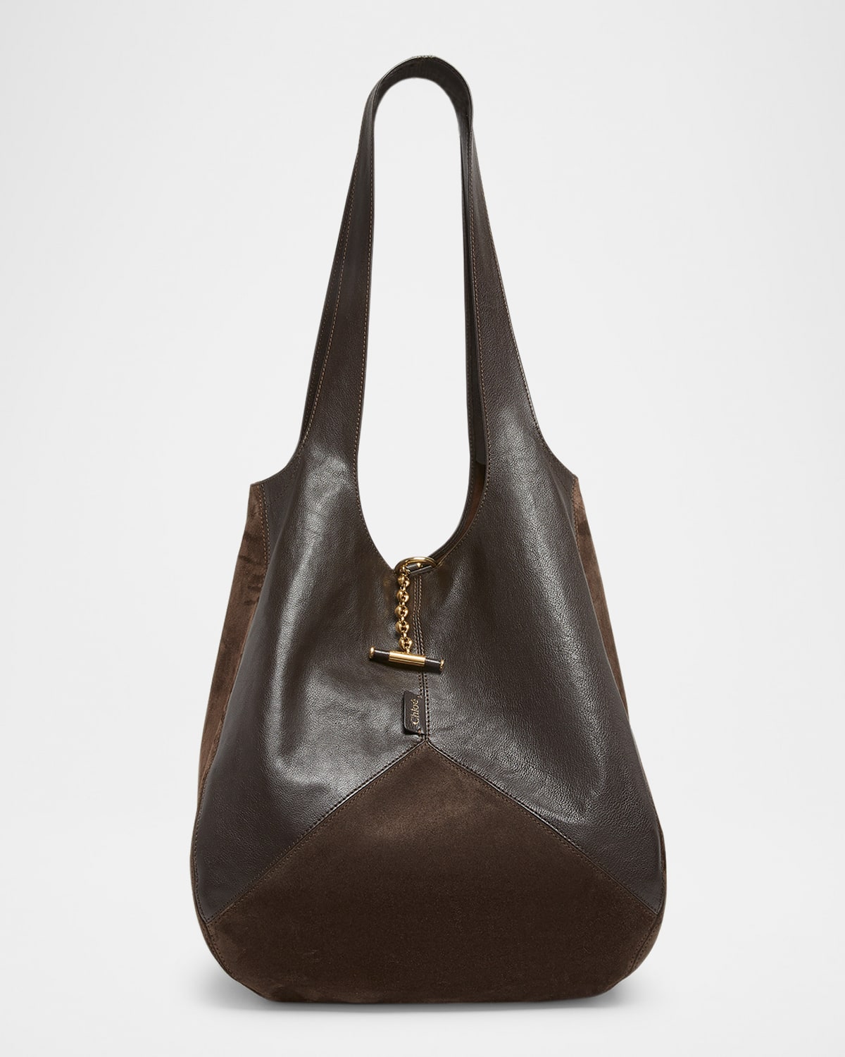 Chloé Balloon Patchwork Leather & Suede Tote Bag In Brown