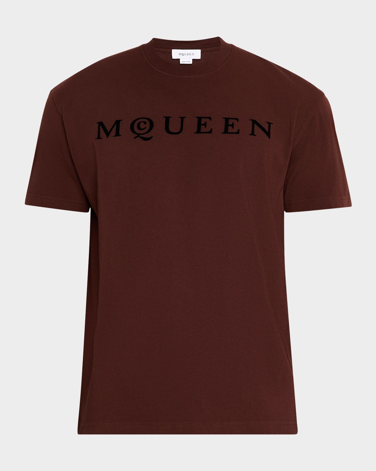 McQueen Men 's Flocked Logo Cotton Crewneck T-Shirt