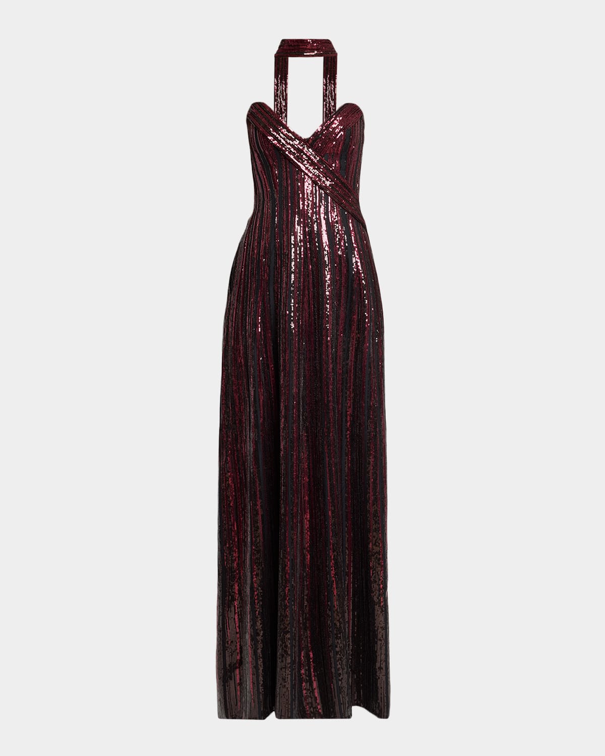 Elie Saab Sequined Sweetheart Strapless Scarf Gown In Burgundy