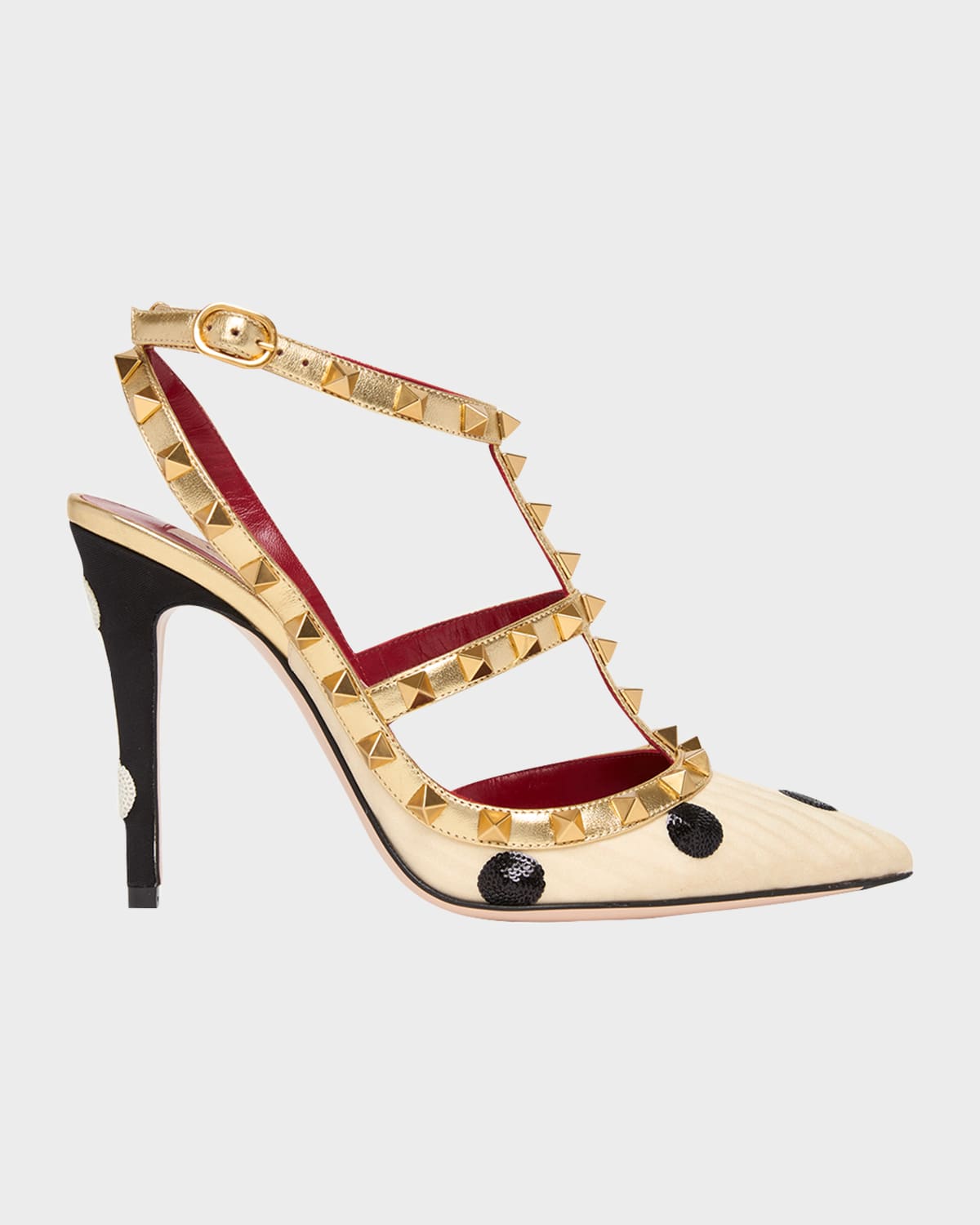 Valentino Garavani 100mm Rockstud Sequined Metallic Leather Caged Pumps In White