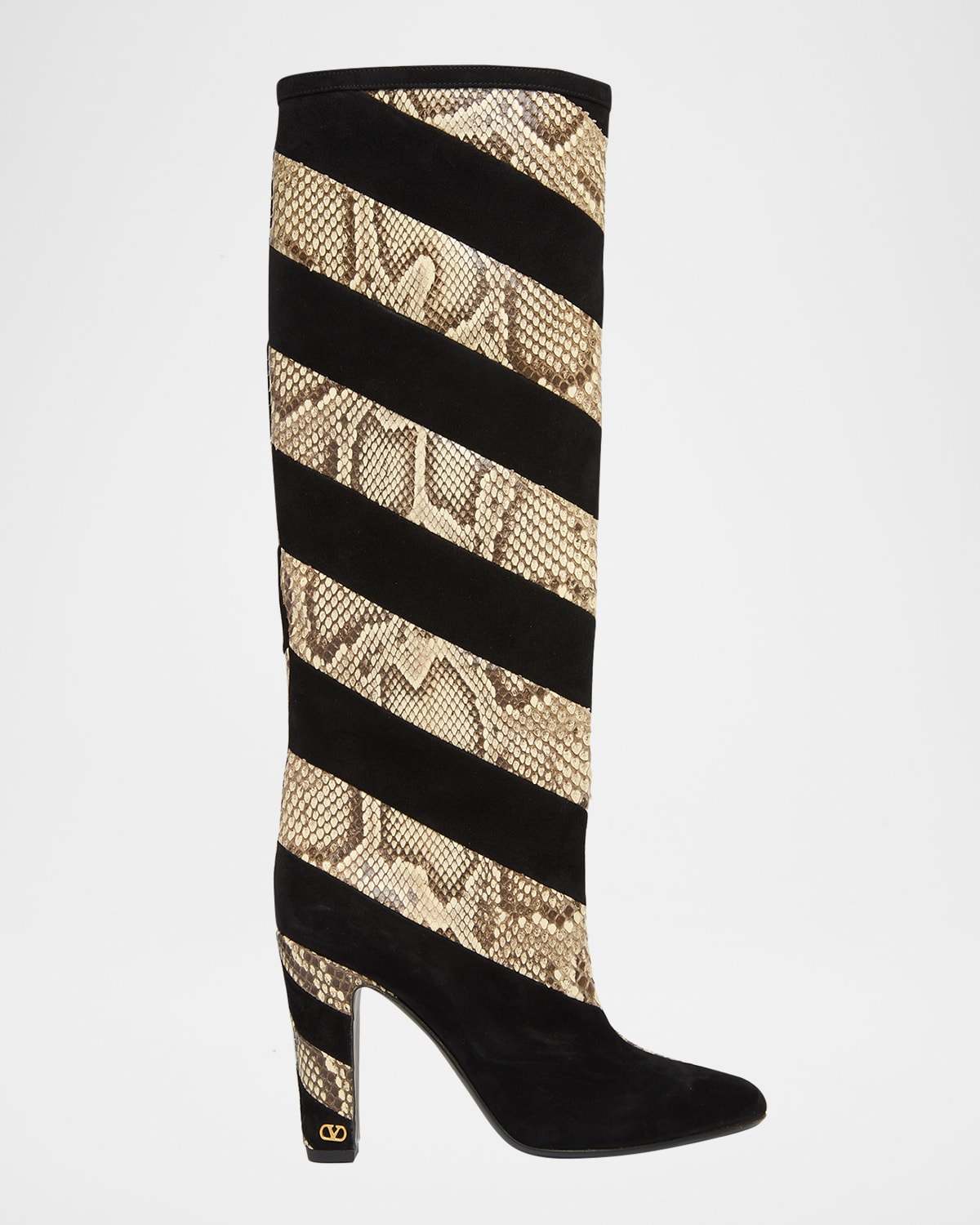 Valentino Garavani 100mm Rayons Snake-printed Leather And Suede Knee-high Boots In Multi