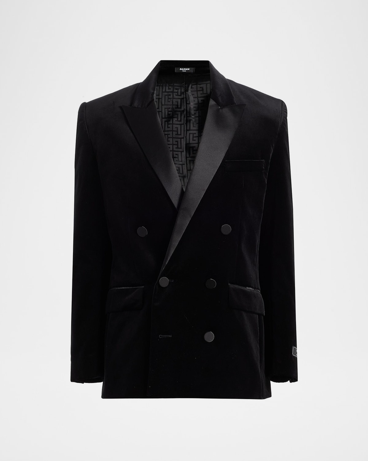 Balmain Men 's Velvet Satin-Trim Double-Breasted Blazer