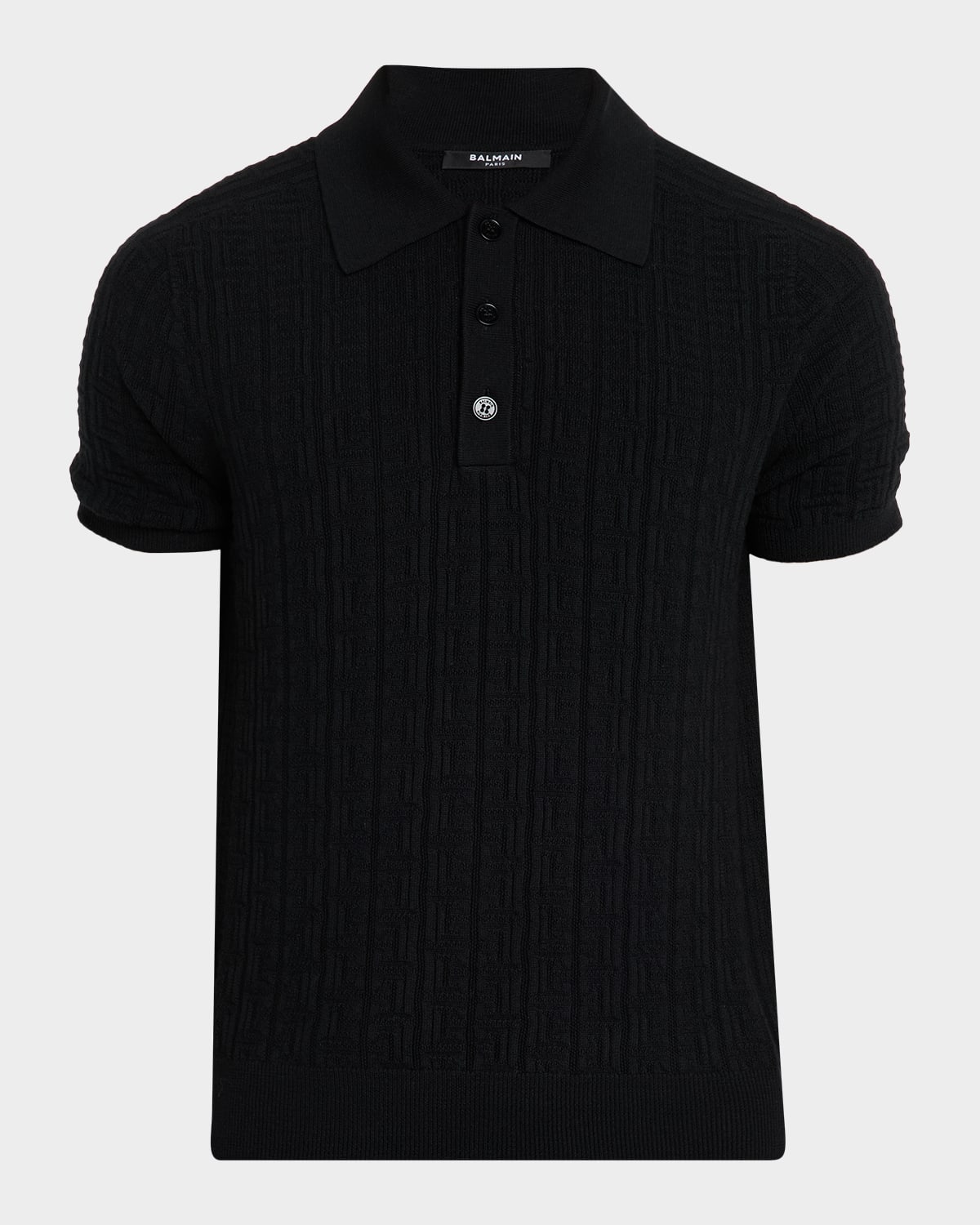 Balmain Men 's Wool Monogram Jacquard Knit Polo Shirt