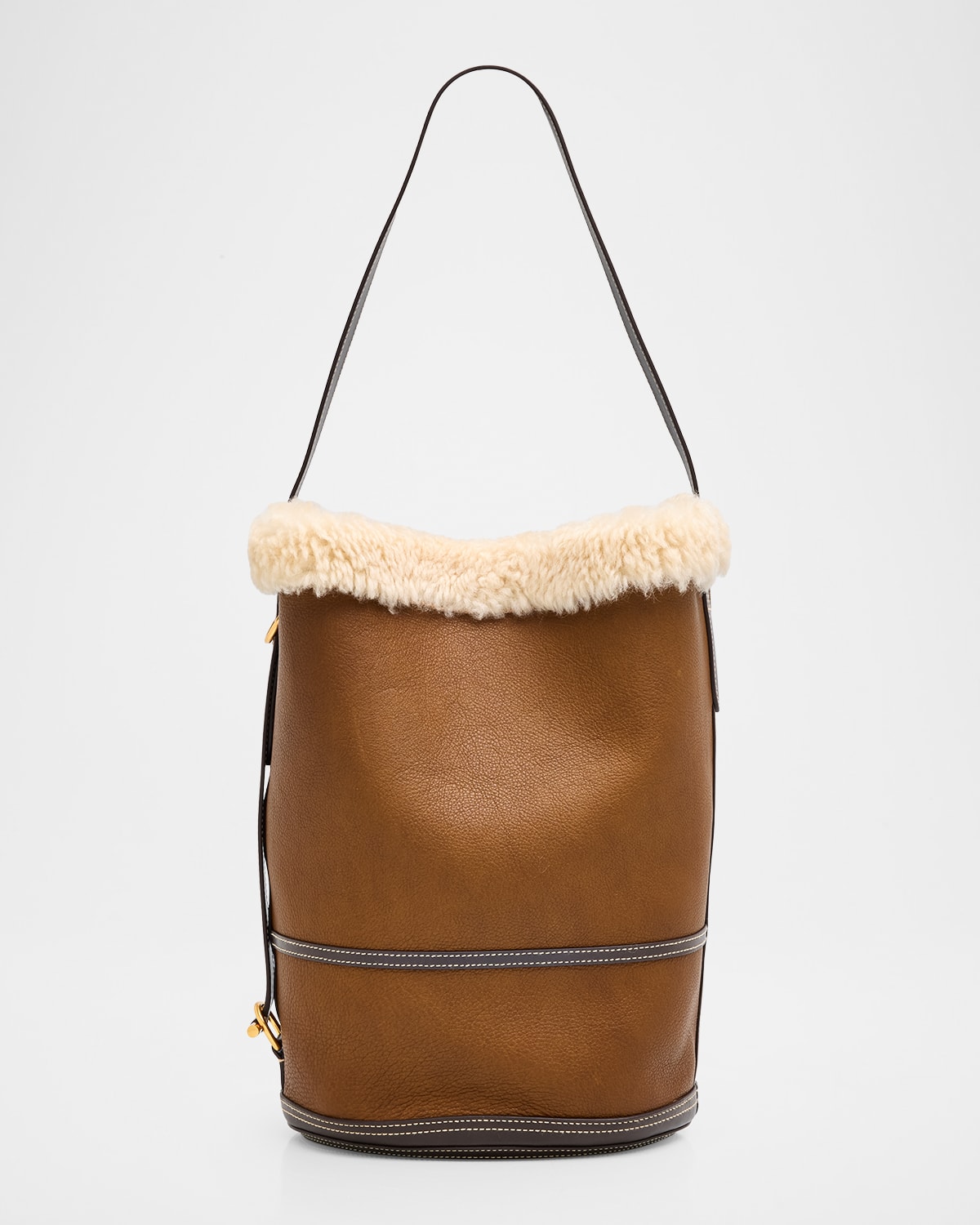 Polo Ralph Lauren Bellport Shearling Sling Bucket Bag In Brown