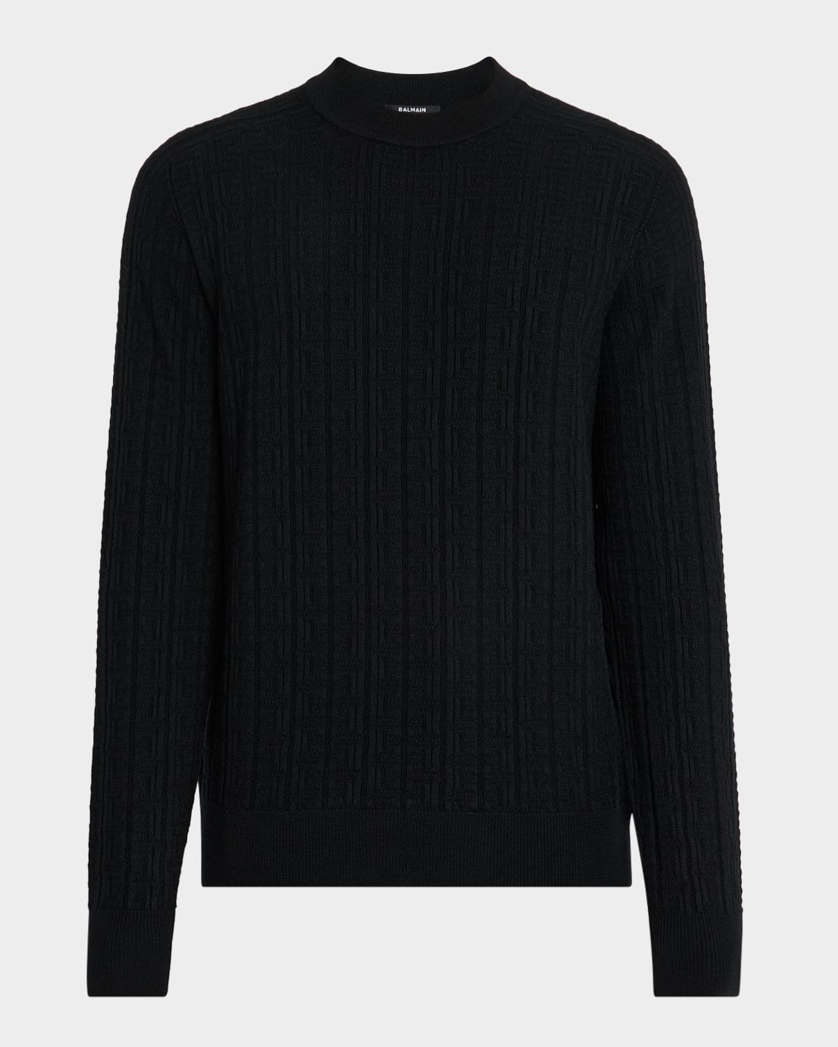 Balmain Men's Wool Monogram Jacquard Crewneck Sweater In Black