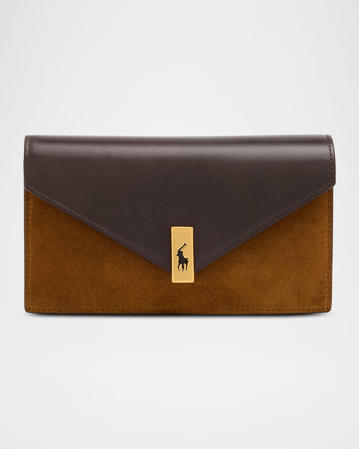 Polo Ralph Lauren Polo Id Leather-suede Chain Wallet & Bag In Brown