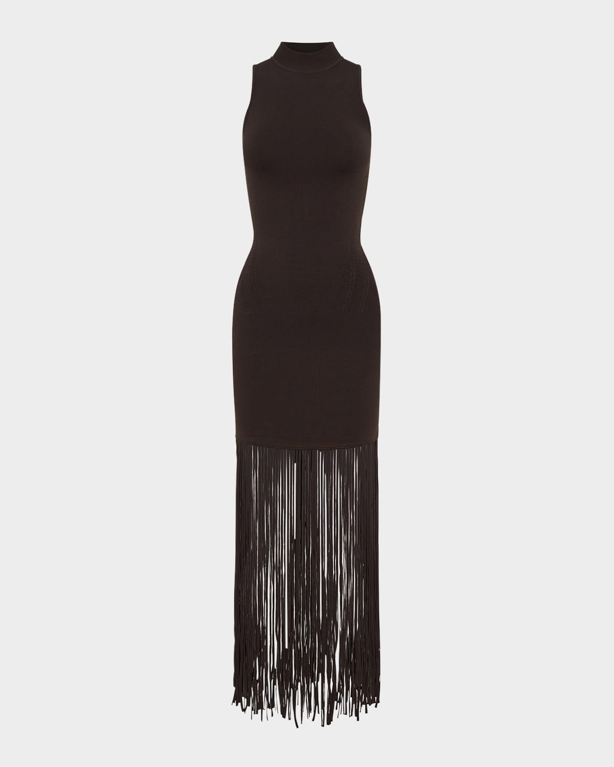 Nicholas Clementine Fringe-hem Rib Knit Maxi Dress In Brown