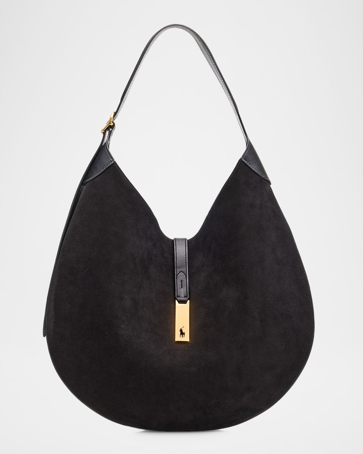 Polo Ralph Lauren Polo Id Suede Large Shoulder Bag In Black