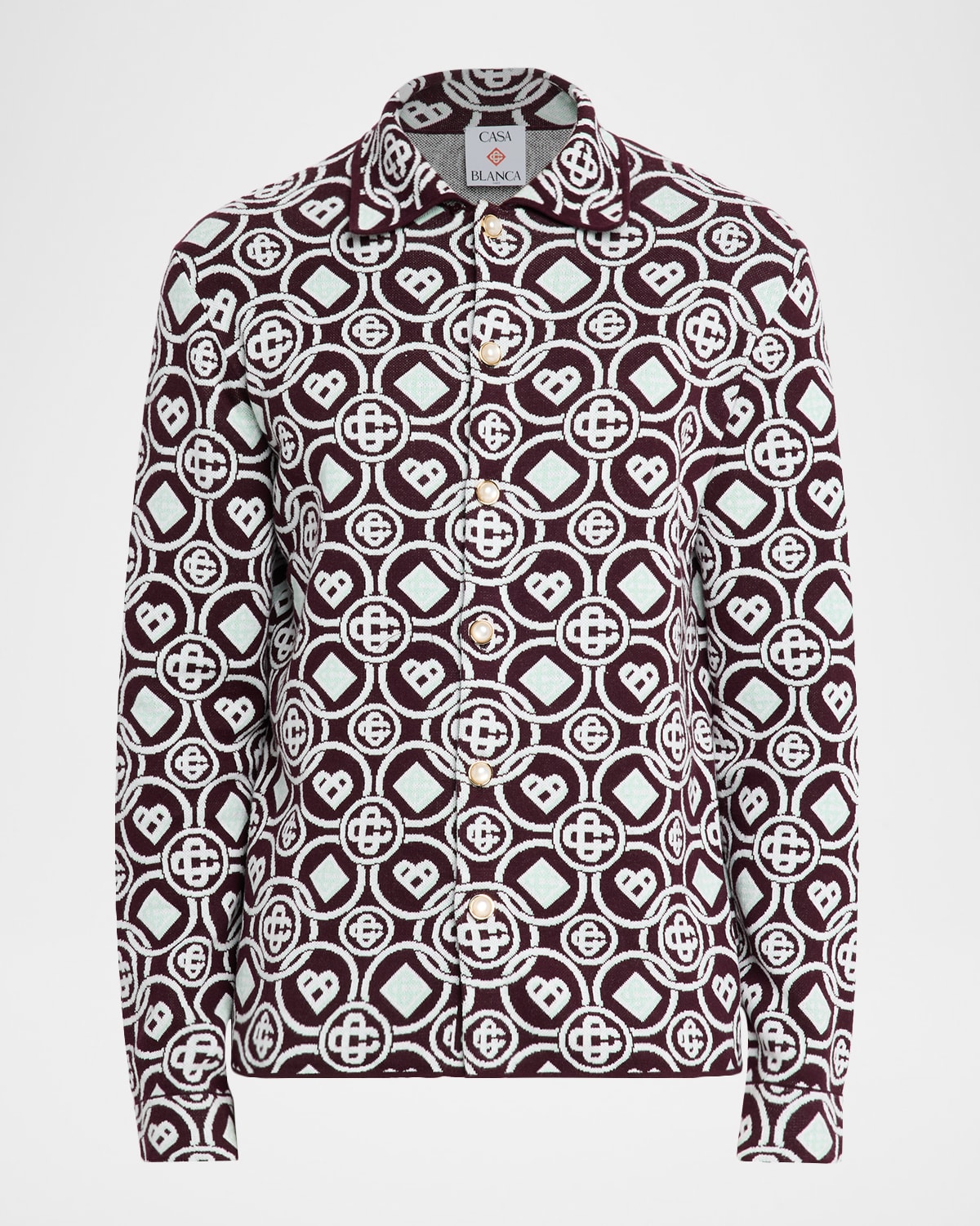 Casablanca Mens Aubergine Spread-collar Monogram Cotton-knit Shirt In Multi