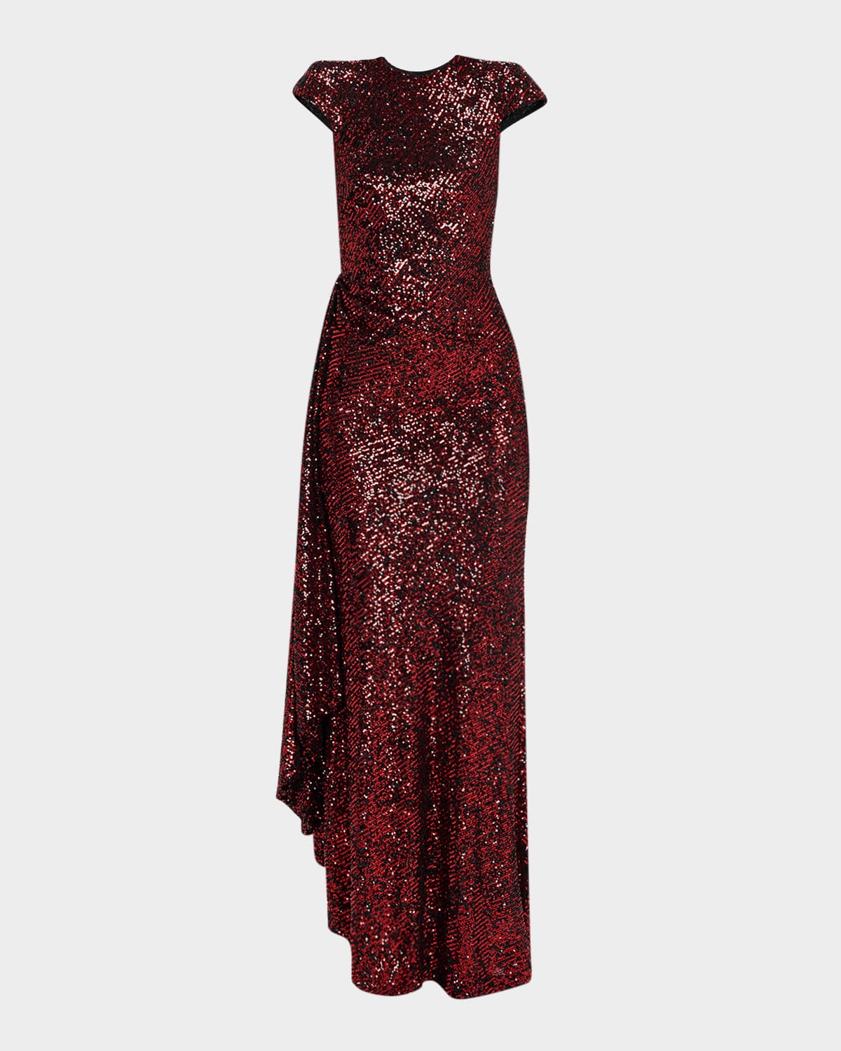 Naeem Khan Sequined Draped Cap-sleeve Gown In Red