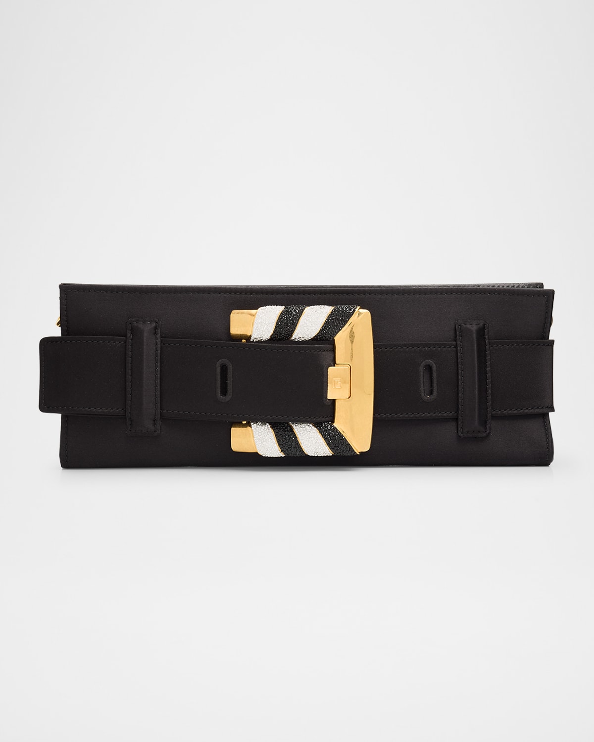 Balmain Anthem Slim Belted Satin Clutch Bag