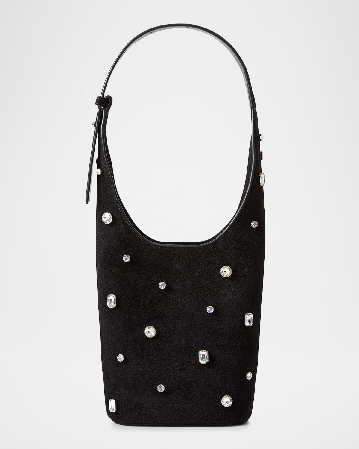 Veronica Beard Loop Small Crystal-studded Suede Shoulder Bag In Black