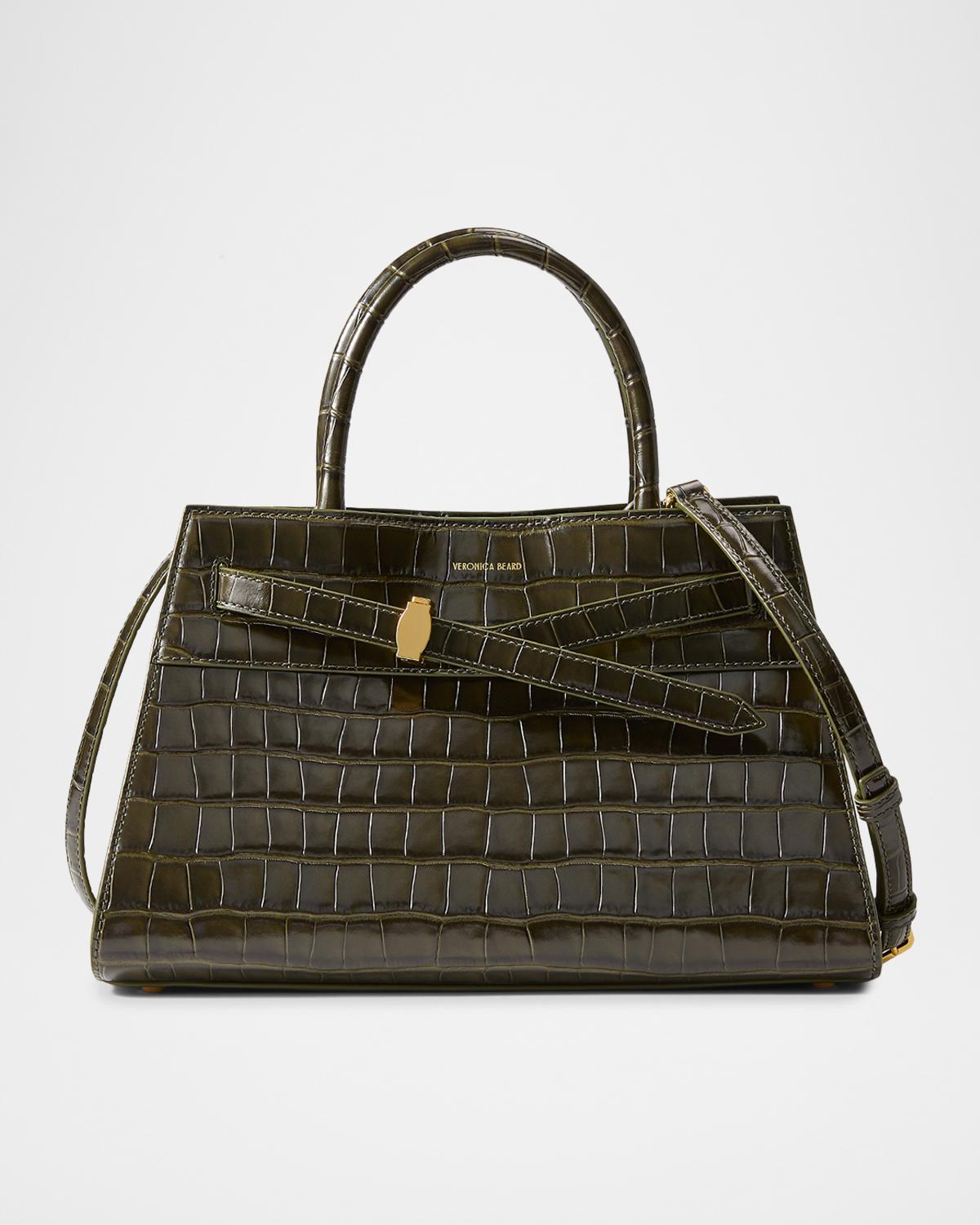 Veronica Beard Dash Croc Embossed Leather Top Handle Bag In Green
