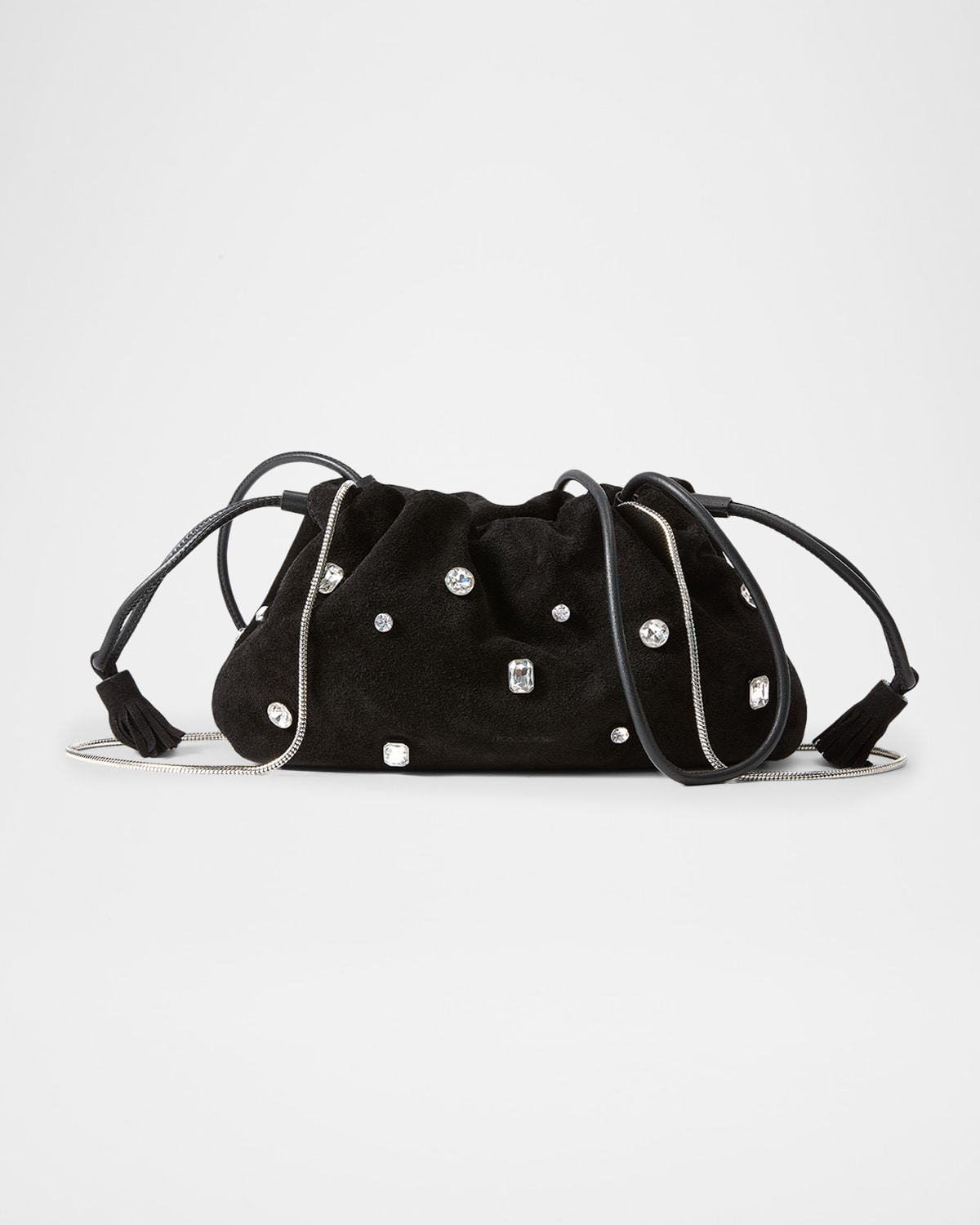 Veronica Beard Small Crystal-studded Suede Clutch Bag In Black