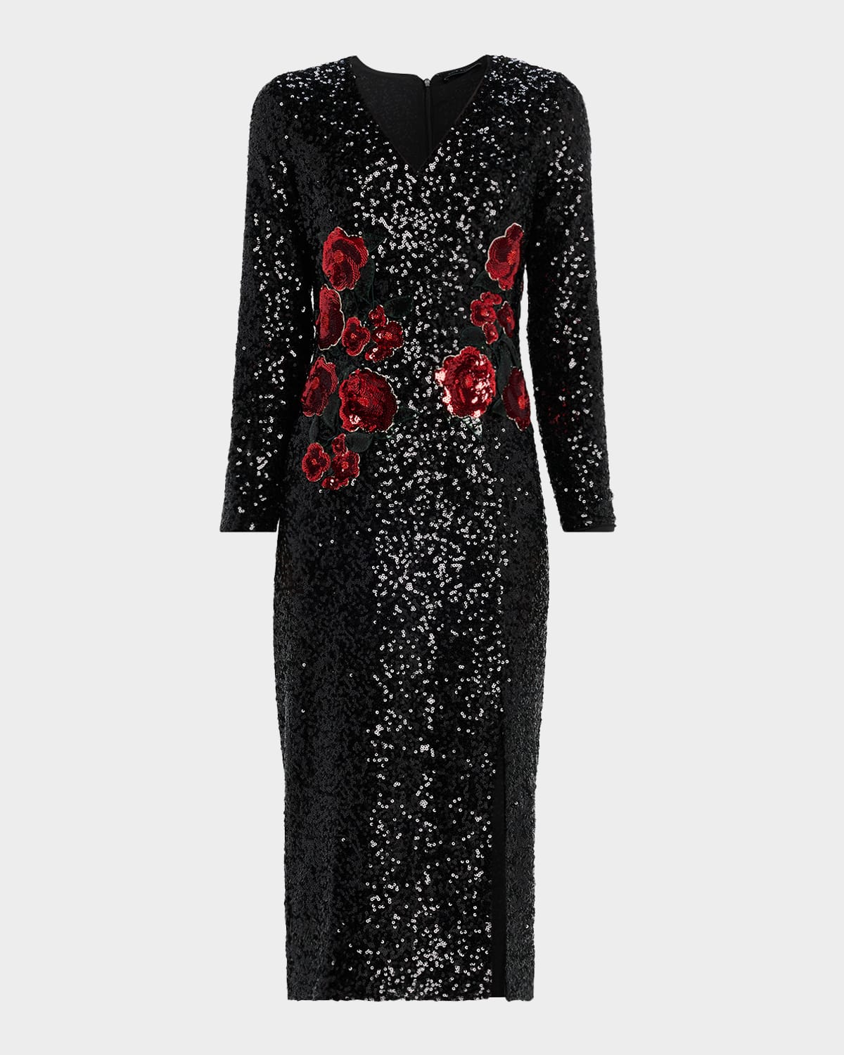 Elie Tahari The Aurora Sequined Floral Midi Dress In Black