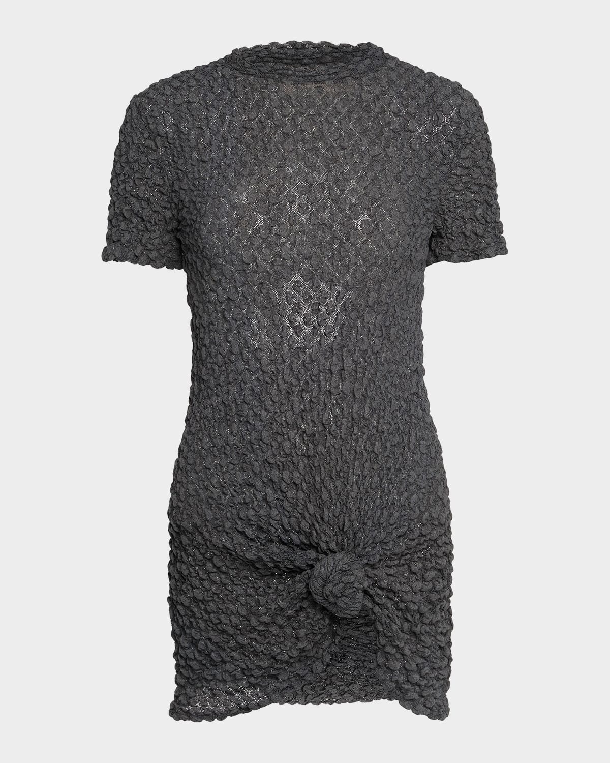 Silvia Tcherassi Knotted-hem Short-sleeve Popcorn T-shirt In Gray