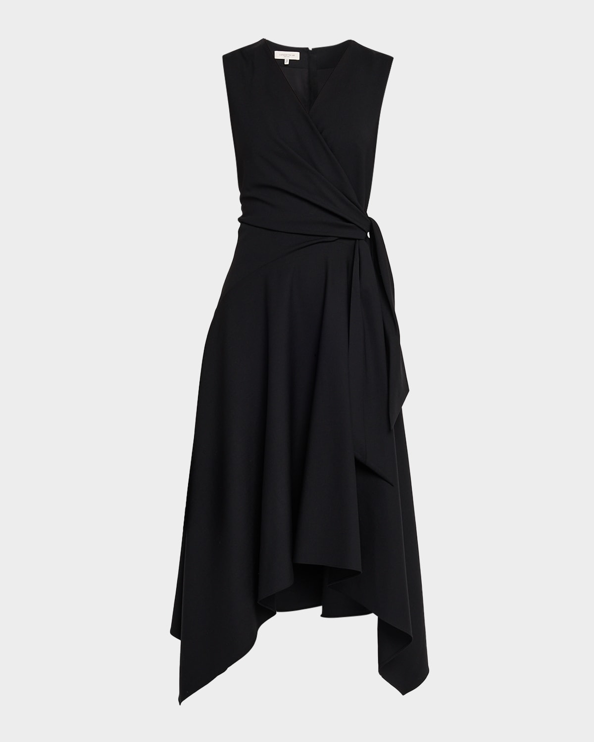 Lafayette 148 Sleeveless Side-tie Handkerchief Midi Dress In Black