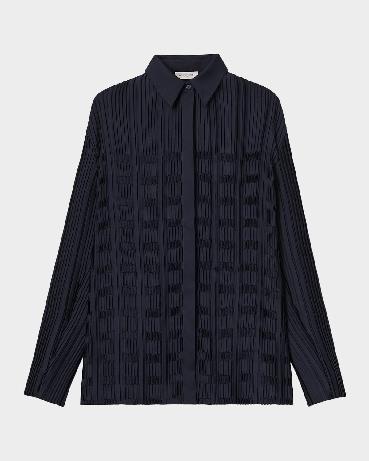 Lafayette 148 Basketweave Pleated Button-front Shirt In Black