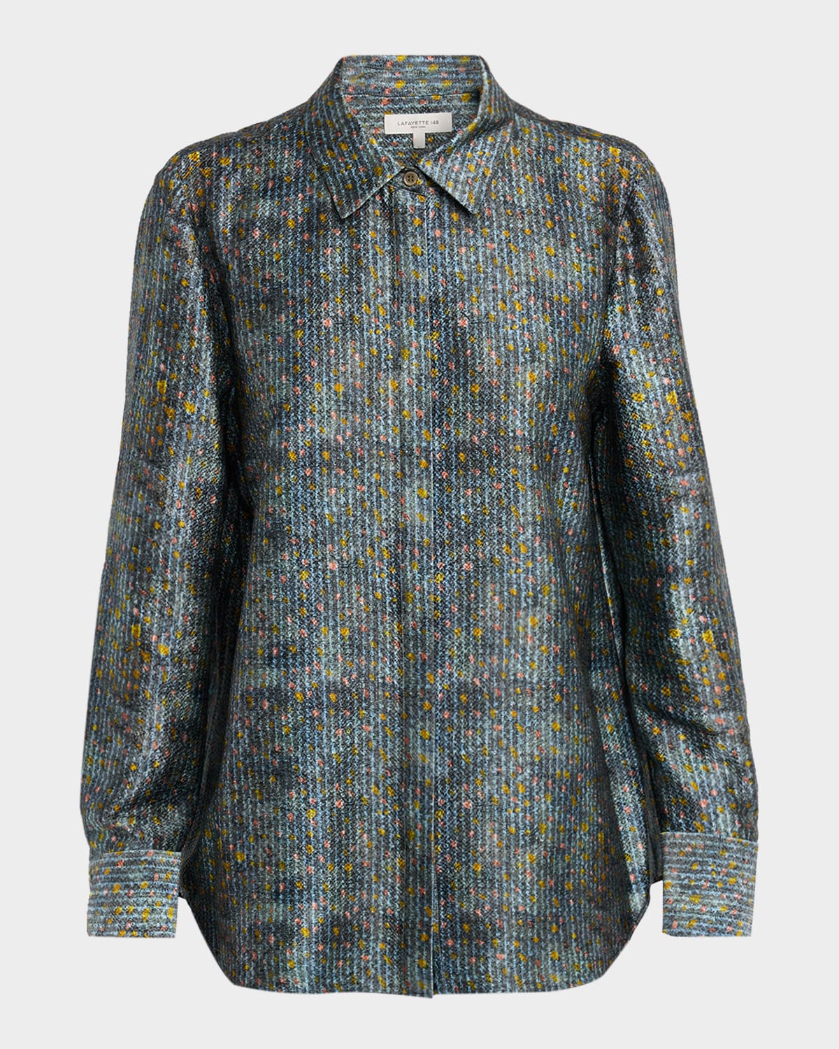 Lafayette 148 Textile Print Textured Silk Button Blouse In Multi