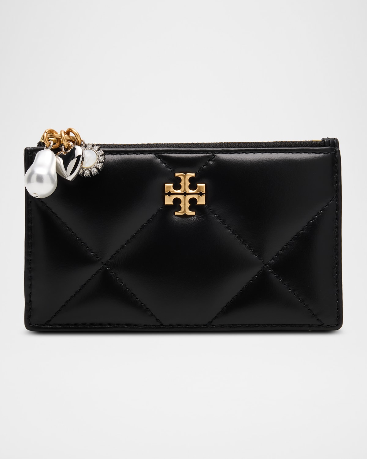 Tory Burch Kira Diamond-quilted Leather Card Case In Black