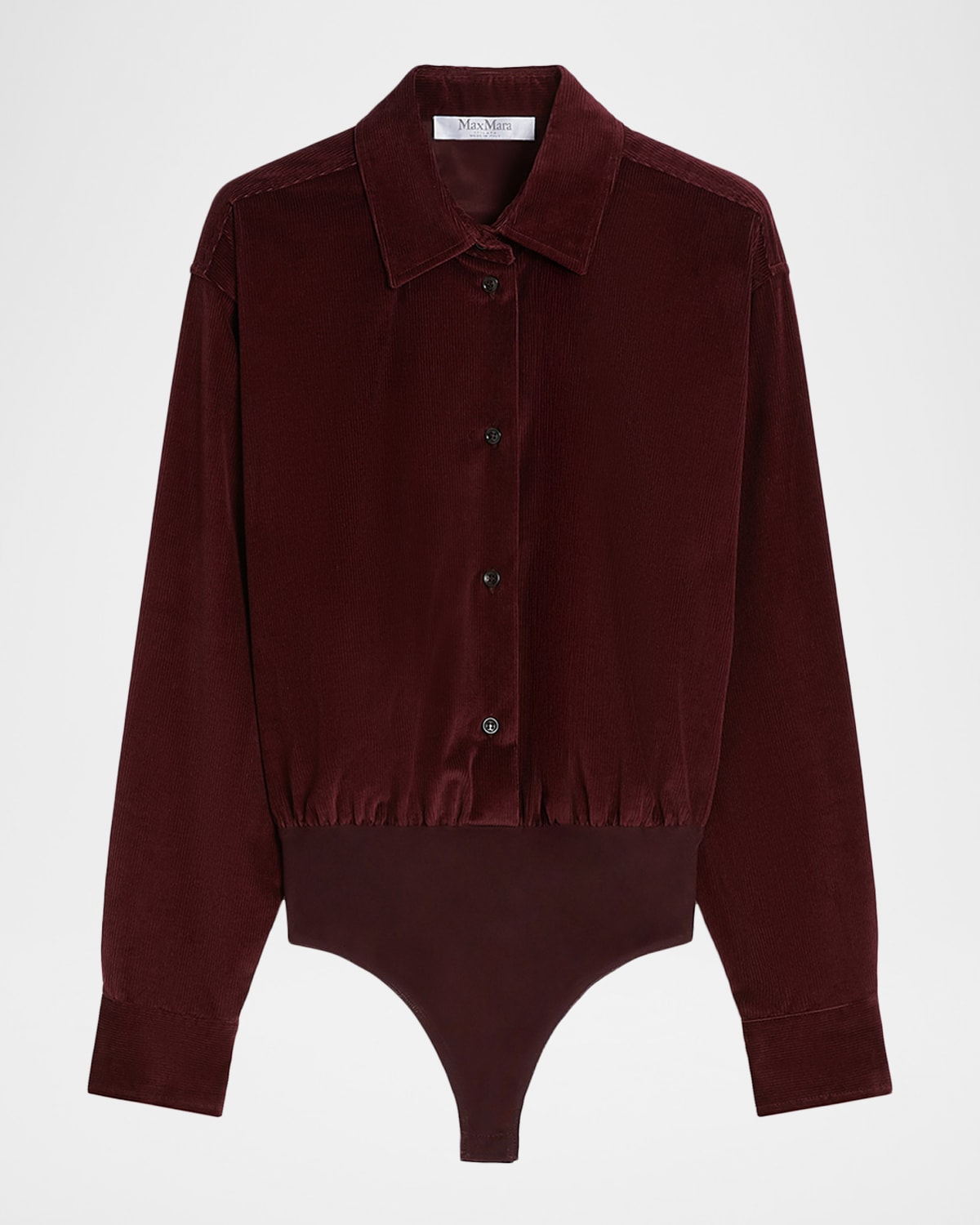 Max Mara Cherry Cotton Velvet Thong Bodysuit In Burgundy
