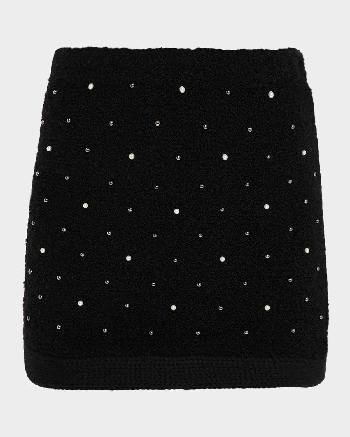 Frame The Embellished Knit Wool Blend Miniskirt In Black