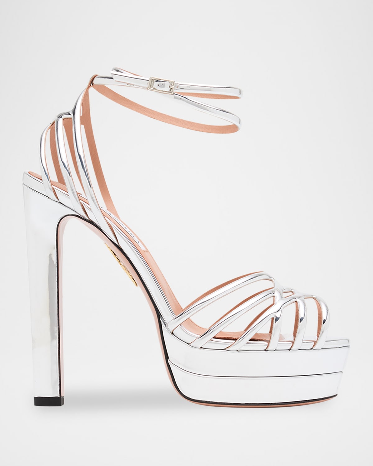 Aquazzura 130mm Wild Dream Metallic Leather Platform Sandals In Silver