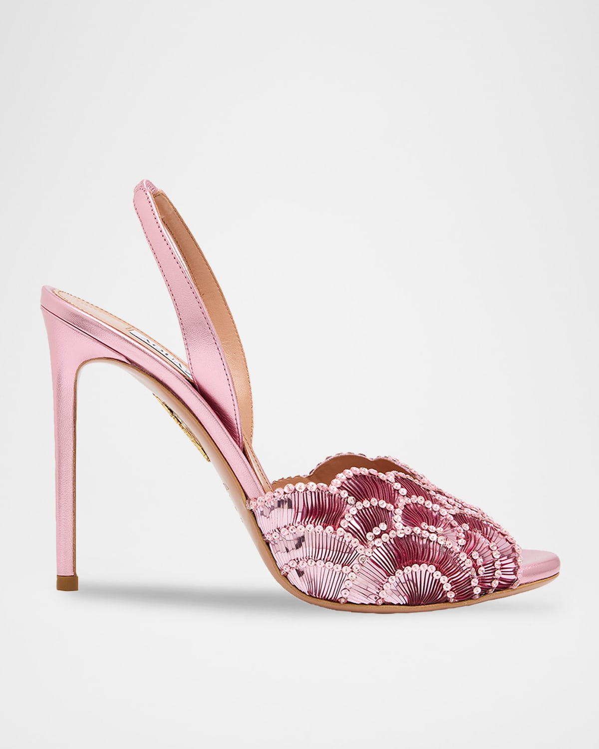 Aquazzura 105mm Ce Soir Sequined Leather Slingback Sandals In Pink