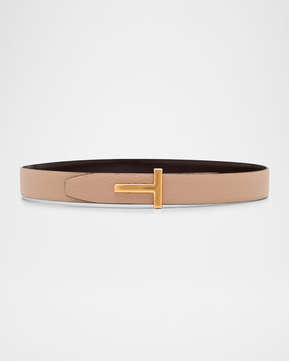 Tom Ford T Logo Leather Reversible Belt In Sand