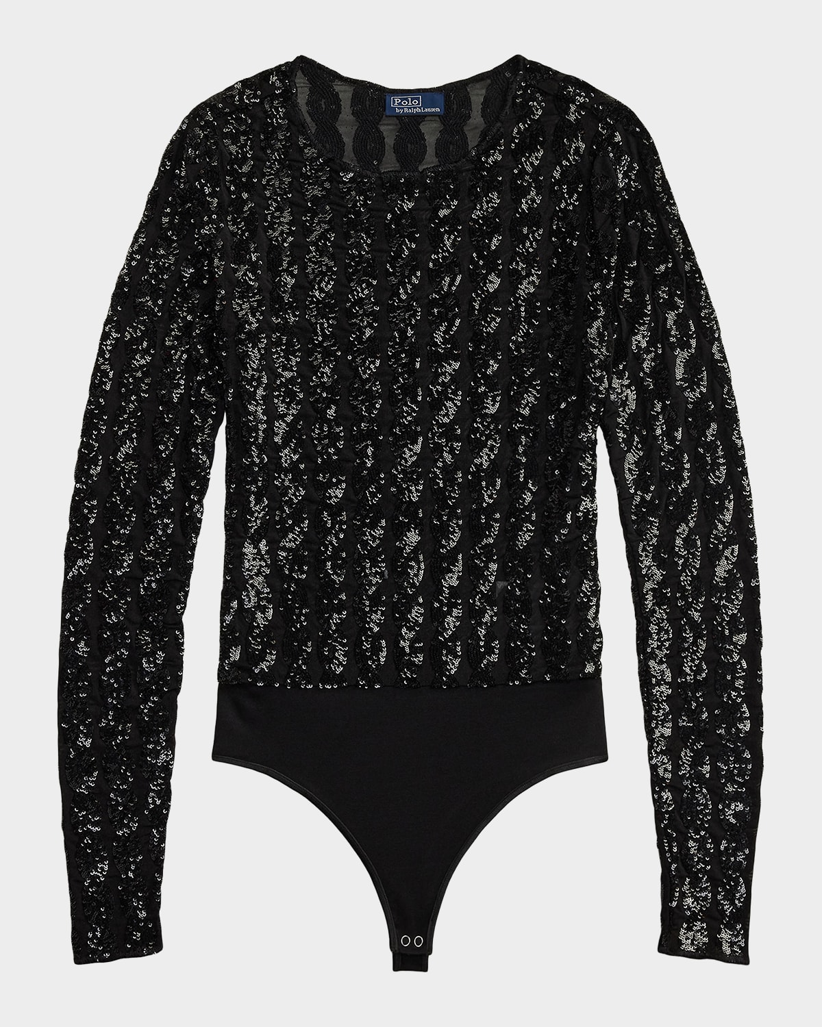 Polo Ralph Lauren Cable Sequined Mesh Bodysuit In Black