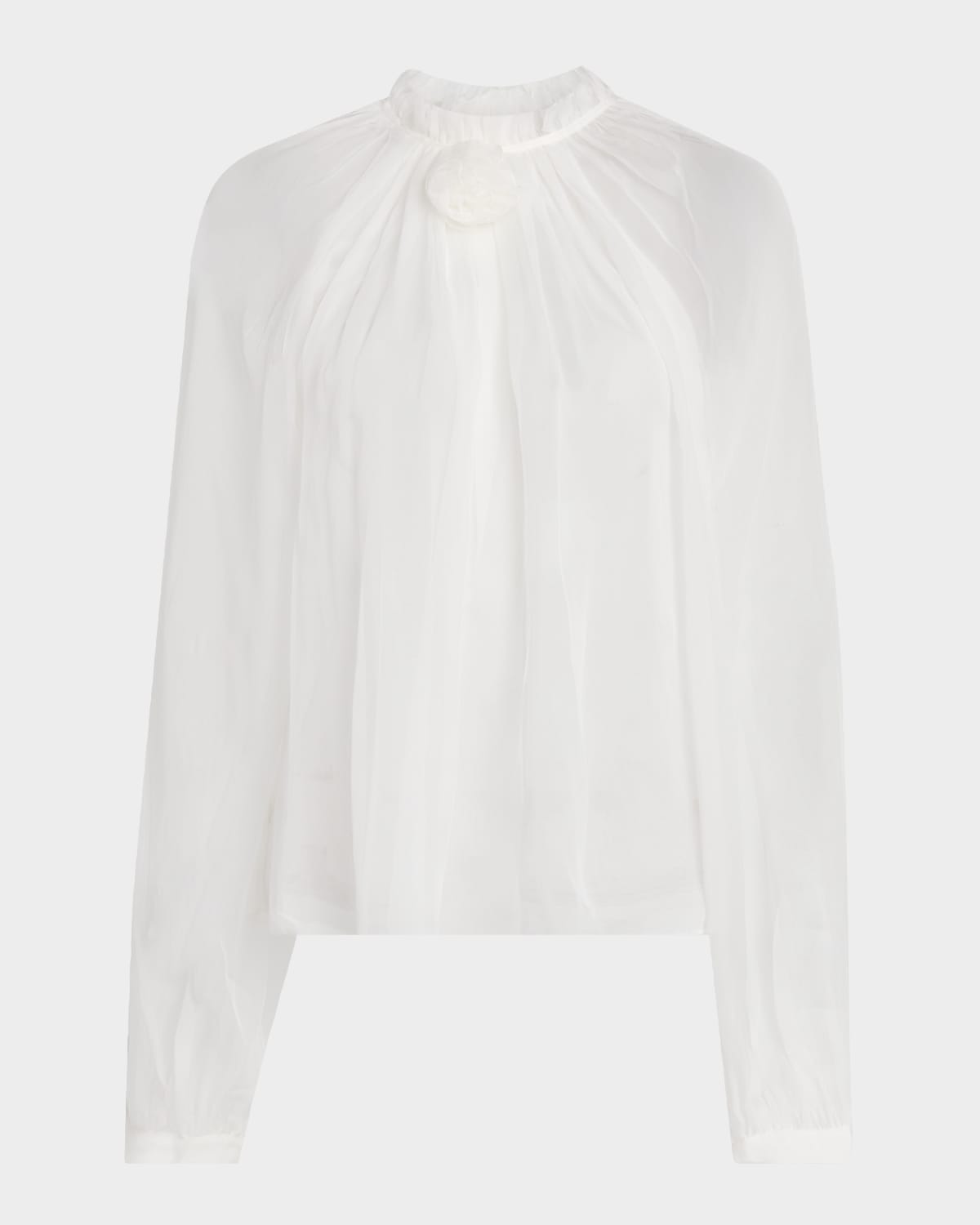 Alberta Ferretti Gathered Silk Rosette Blouse