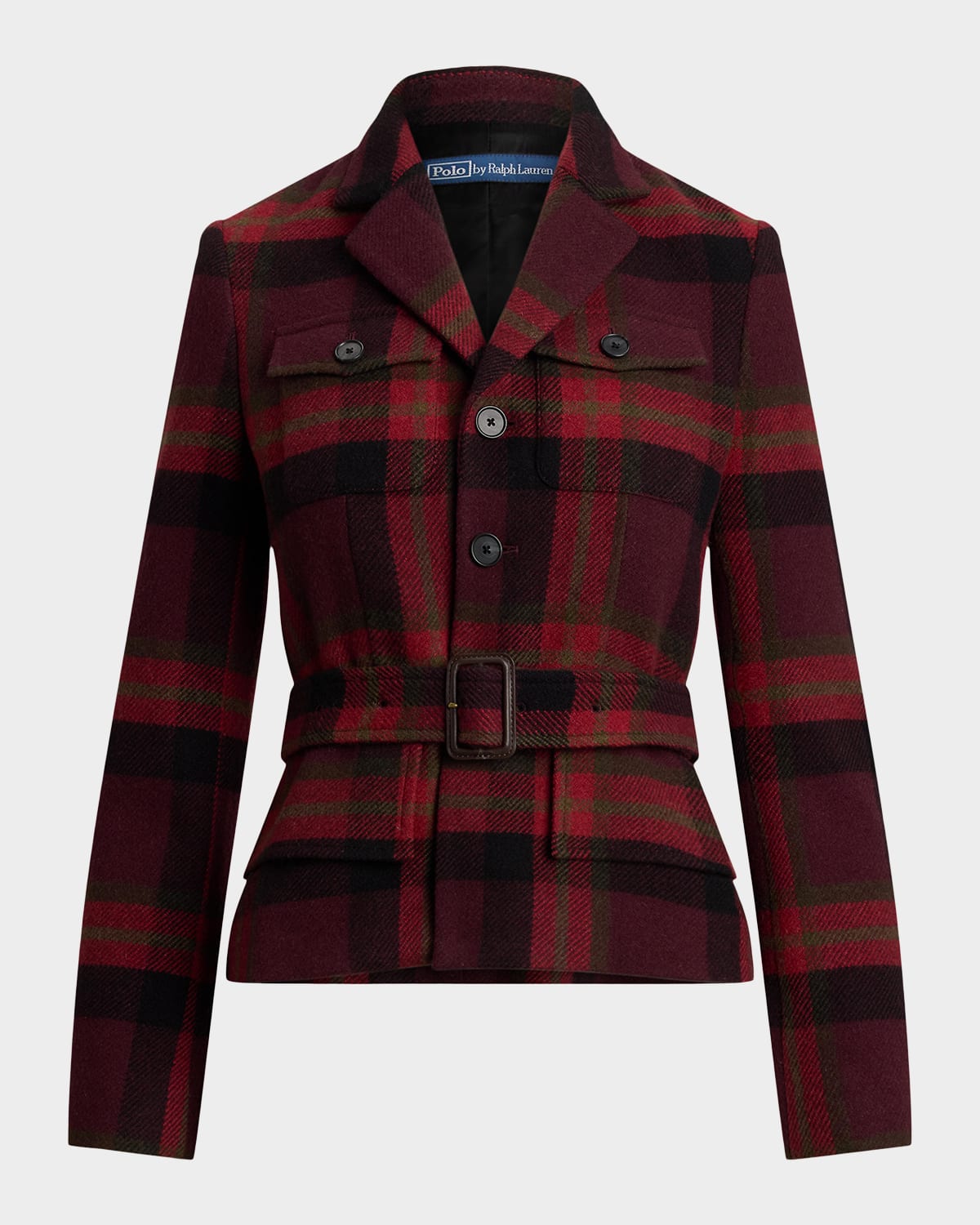 Polo Ralph Lauren Belted Wool-blend Plaid Tweed Jacket In Multi