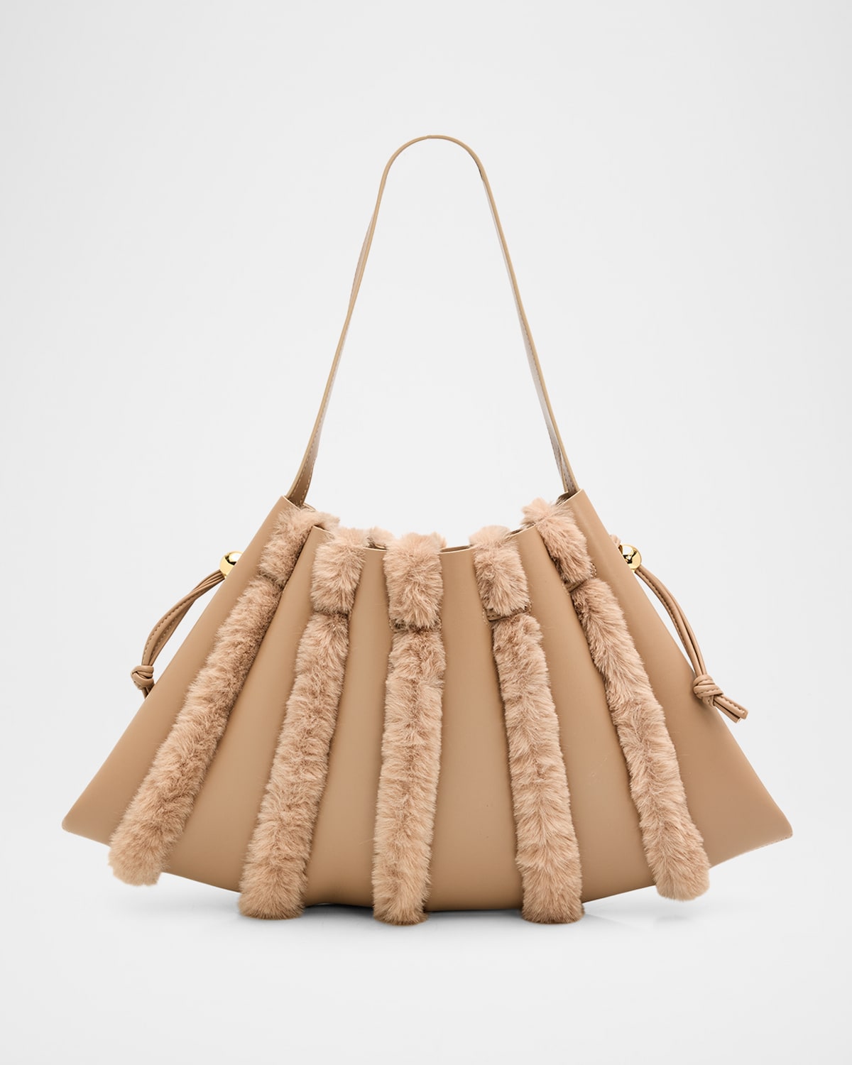 THEMOIRE Calypso Faux Fur-Trim Vegan Leather Shoulder Bag