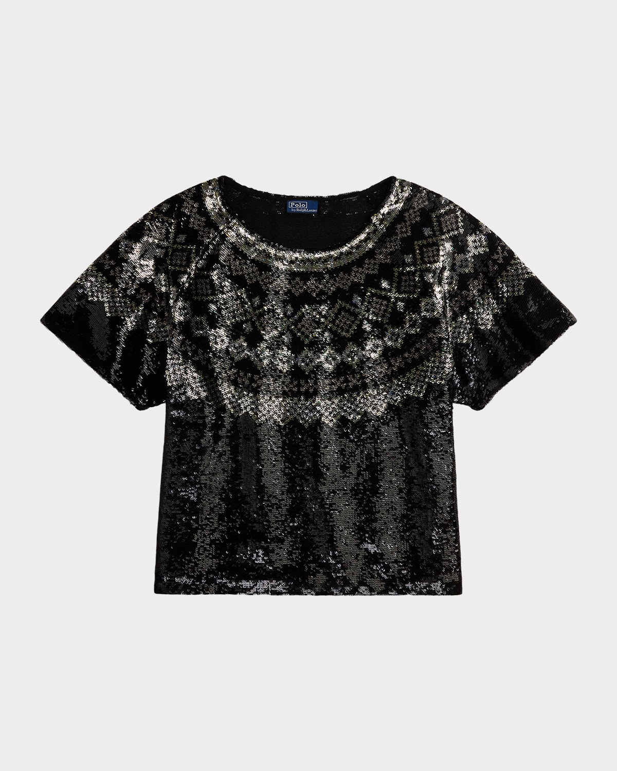 Polo Ralph Lauren Sequin Jersey Knit Short-sleeve T-shirt In Black