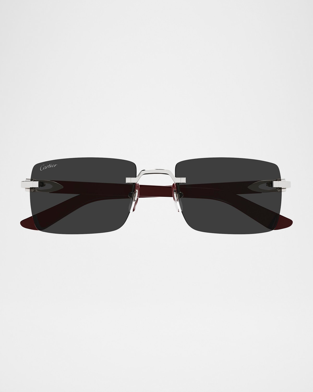 Cartier Men's Rimless Metal C-hinge Rectangle Sunglasses In Black