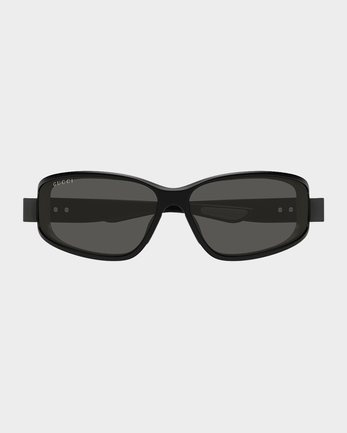Men's Rectangular Acetate Wrap Sunglasses