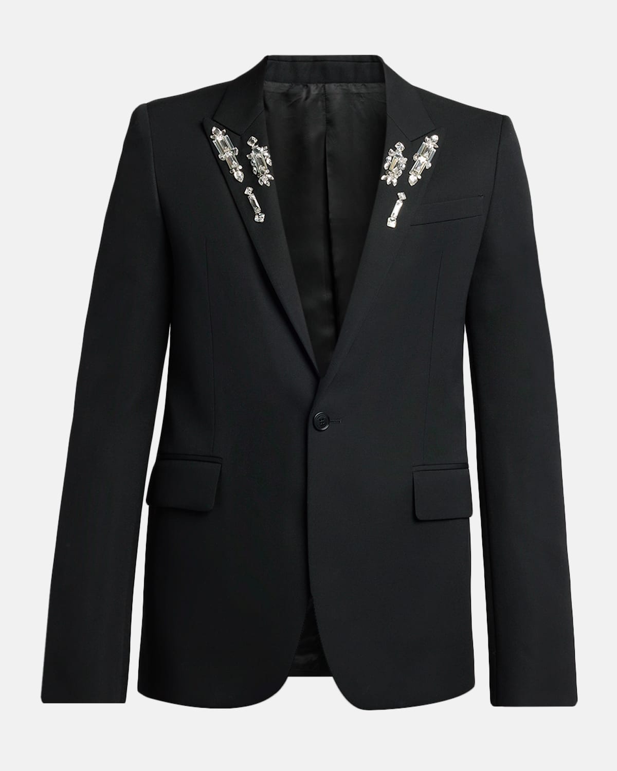 Alexander Mcqueen Men's Crystal-embellished Peak Lapel Sport Coat In Black
