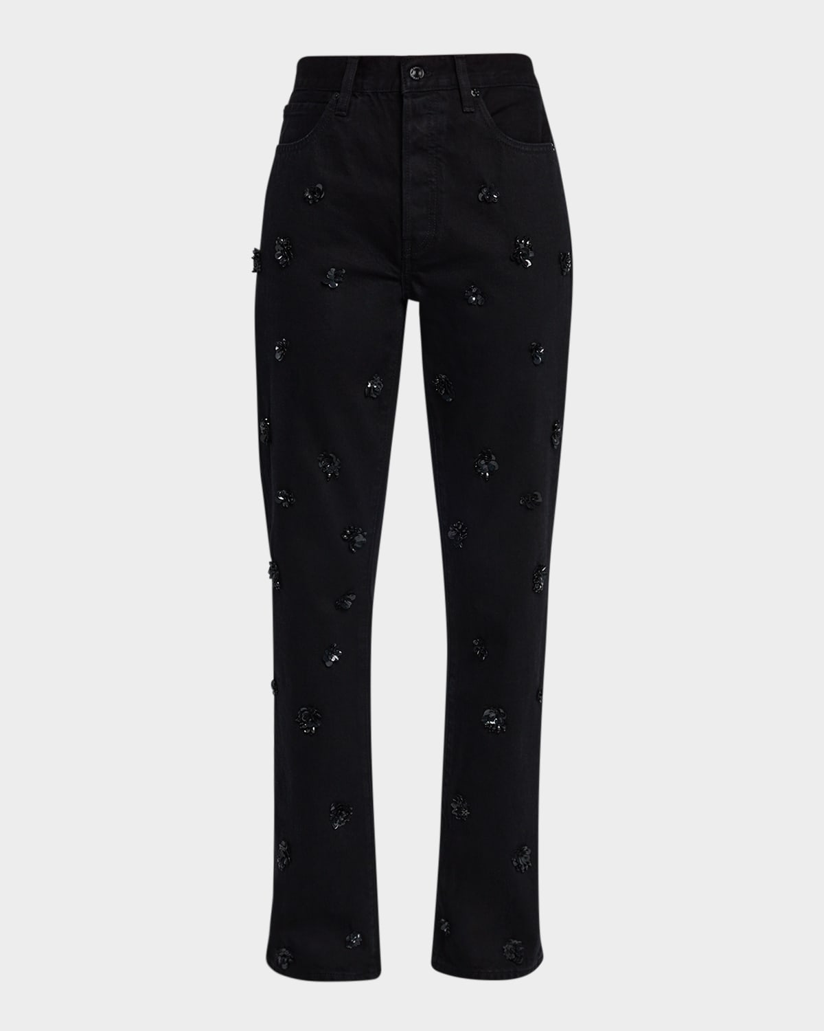 Frame The Embellished Vertical High Rise Jeans In Black In Black