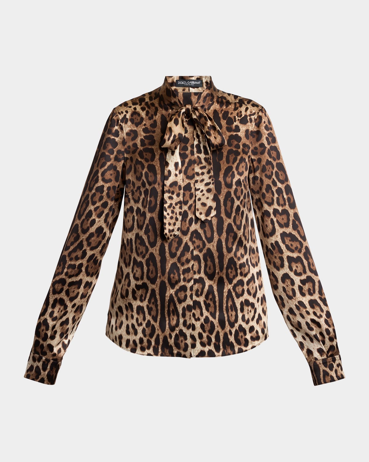 Dolce & Gabbana Neck-Tie Leopard-Print Silk Shirt